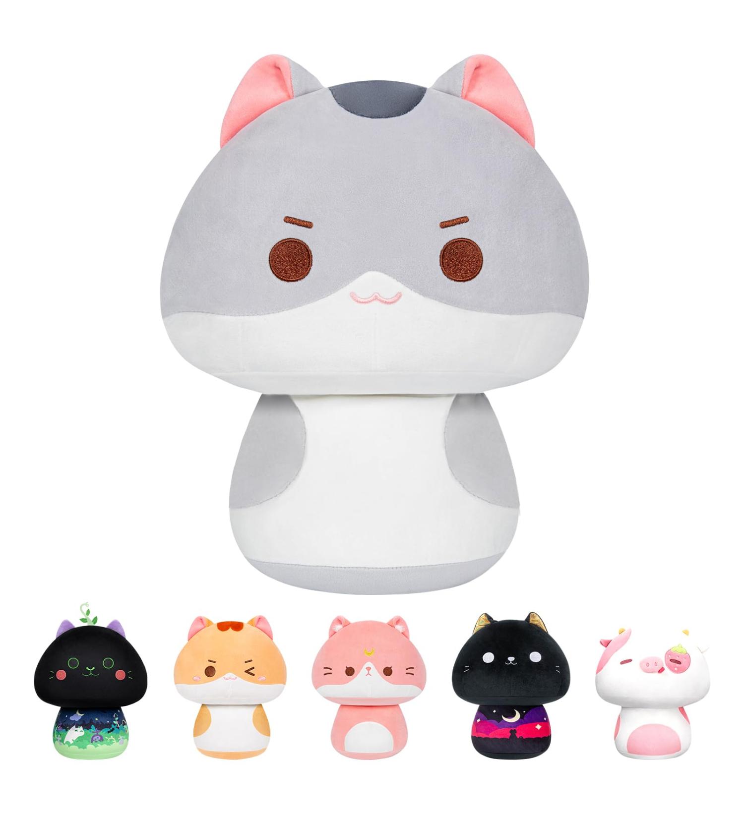 Mewaii 14'' Soft Cat Mushroom Stuffed Animal Plush Pillow Squishy Toy - Gray | 14 Inch - Buy Online on SooperMarket.com