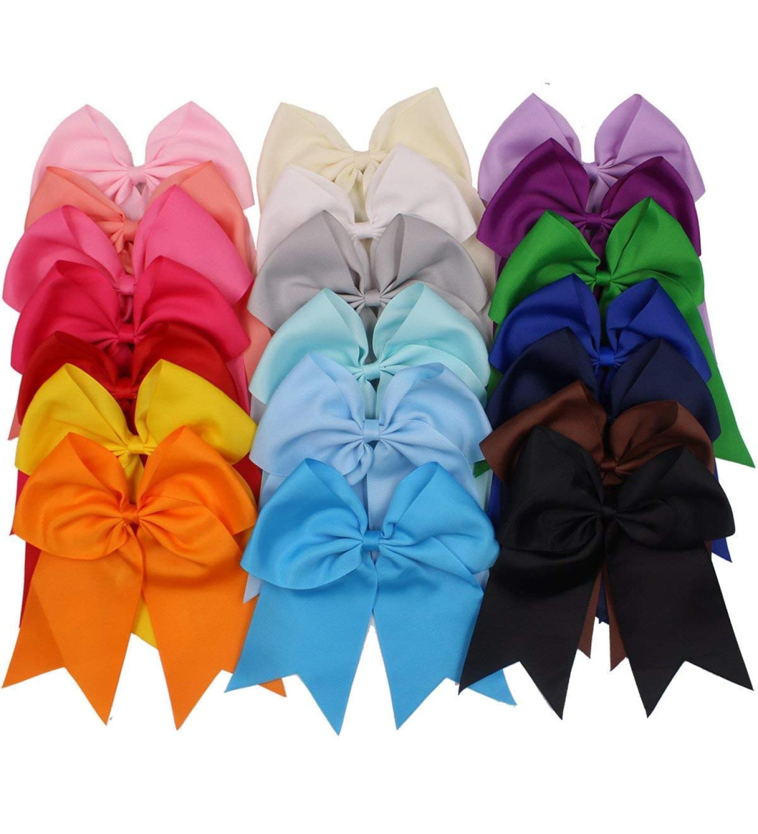 JOYOYO 20Pcs 8 Large Cheer Bows for Girls - Grosgrain Ribbon Elastic Hair Tie Bands - 20 Colors - Buy Online on SooperMarket.com