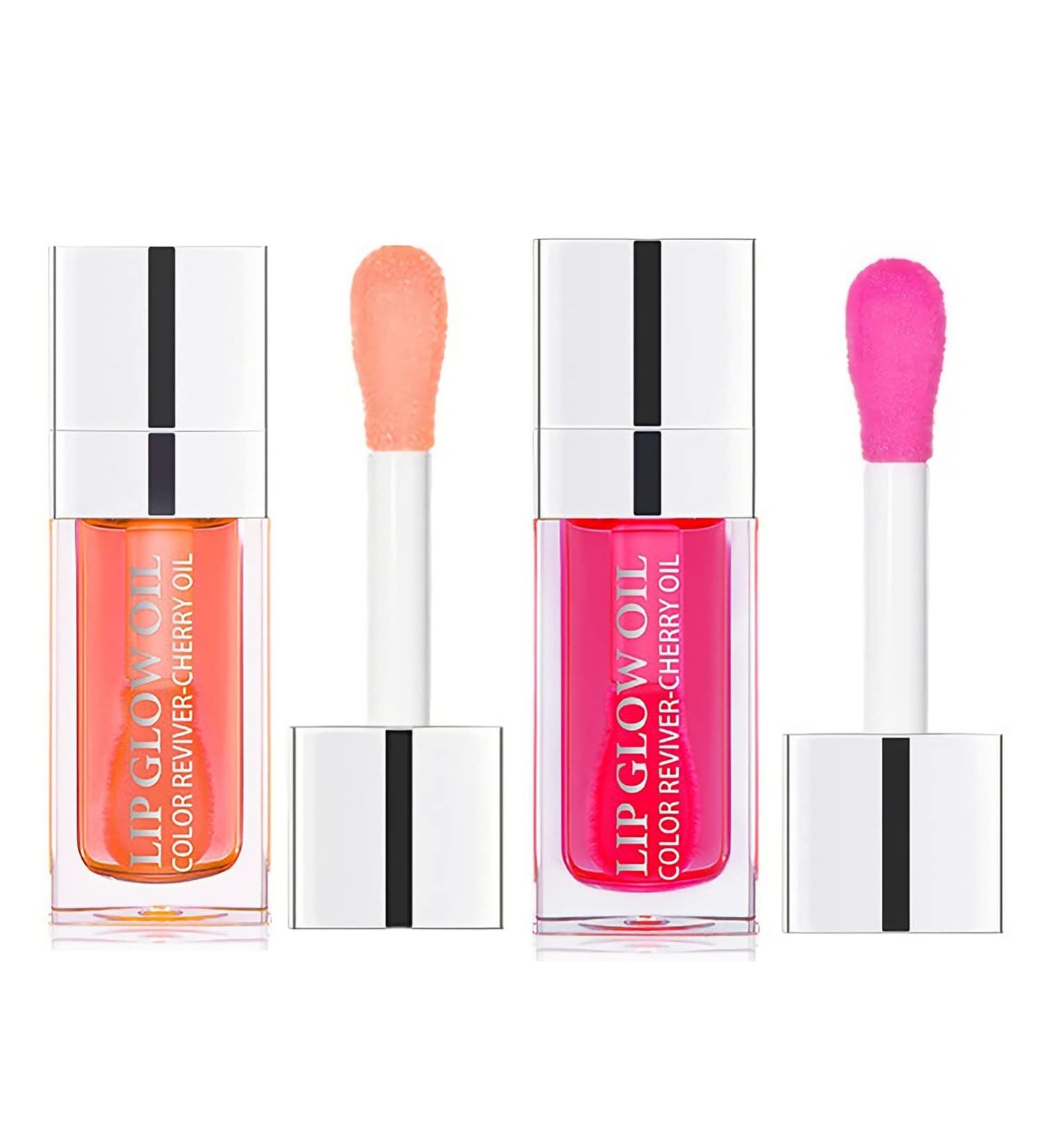 2PCS Hydrating Lip Oil Set - Plumping Gloss & Nourishing Mask | Tinted Lip Care Kit with Glitter Shine - Pink & Cherry Shades - Buy Online on SooperMarket.com