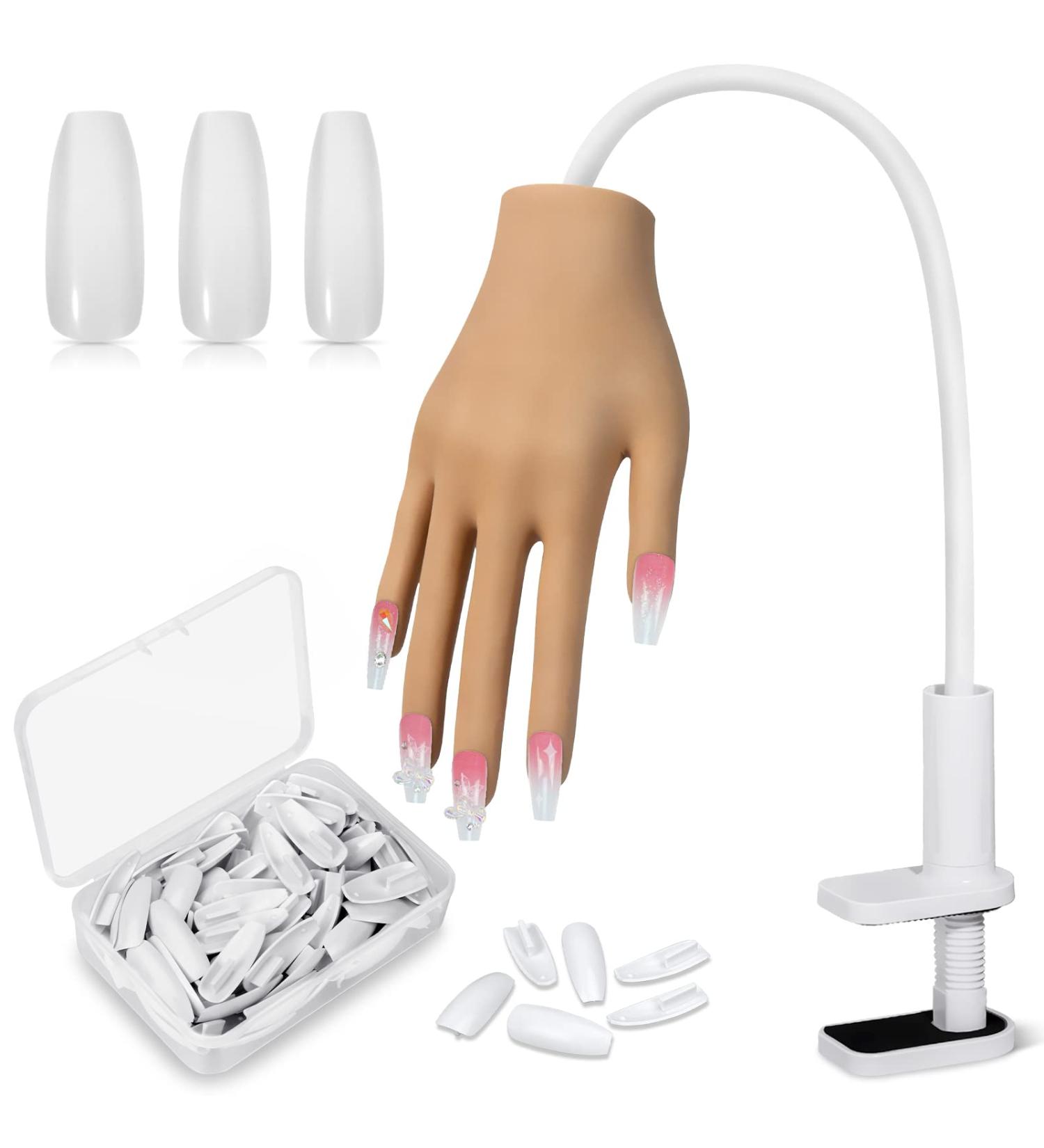 Flexible Silicone Practice Hand for Acrylic Nails with 100PCS White Nail Tips - Buy Online on SooperMarket.com