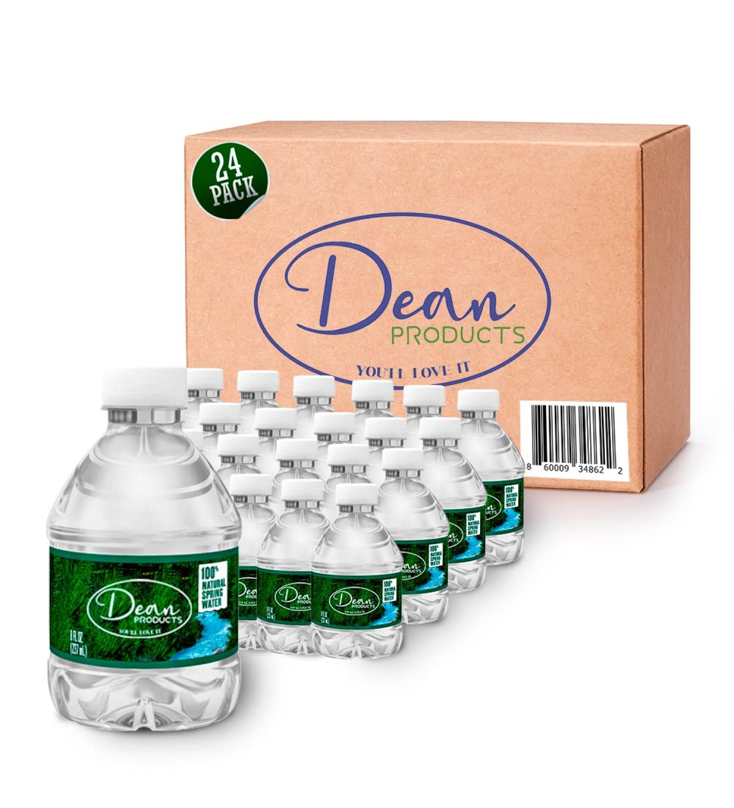 Dean Products Spring Water Bottles 24 Pack - Bottled Spring Water - Small 8 oz Mini Bottles - Bulk Pack - Buy Online on SooperMarket.com