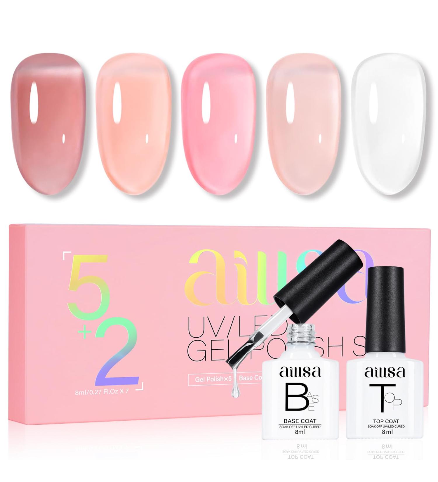 AILLSA Nude Gel Polish Set Pink Milky White Jelly Gel Nail Polish with Base and Top Coat Neutral Sheer Colors Translucent Gel Polish for French Manicure Soak Off U V Gel Starter Kit DIY at Home Crystal Castles - Buy Online on SooperMarket.com