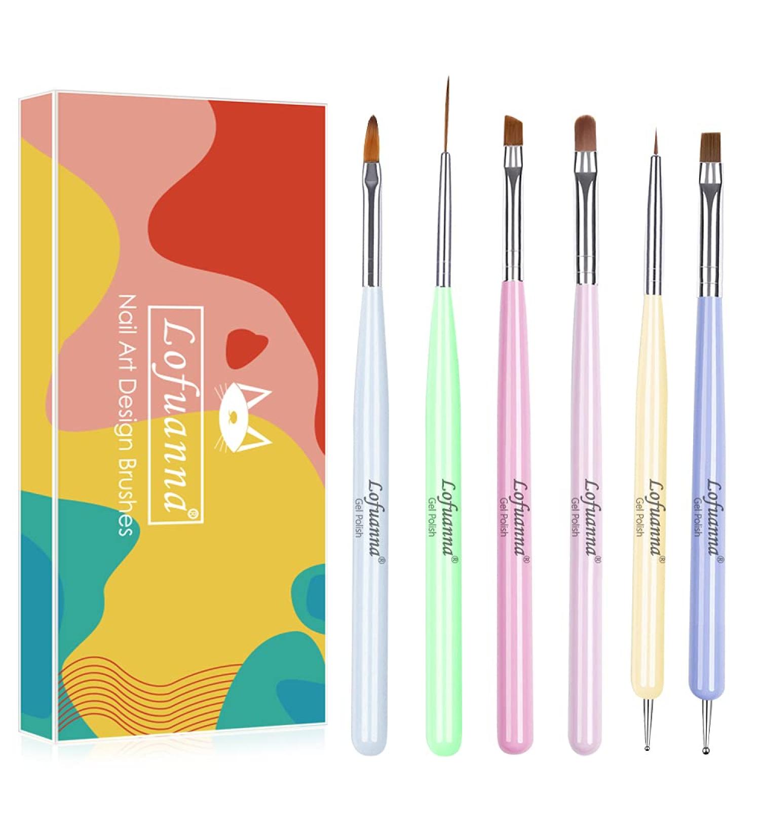 Lofuanna 6pcs Nail Art Liner Brushes Set - Double Ended Dotting Tools for DIY Nail Art Painting & Drawing - Buy Online on SooperMarket.com