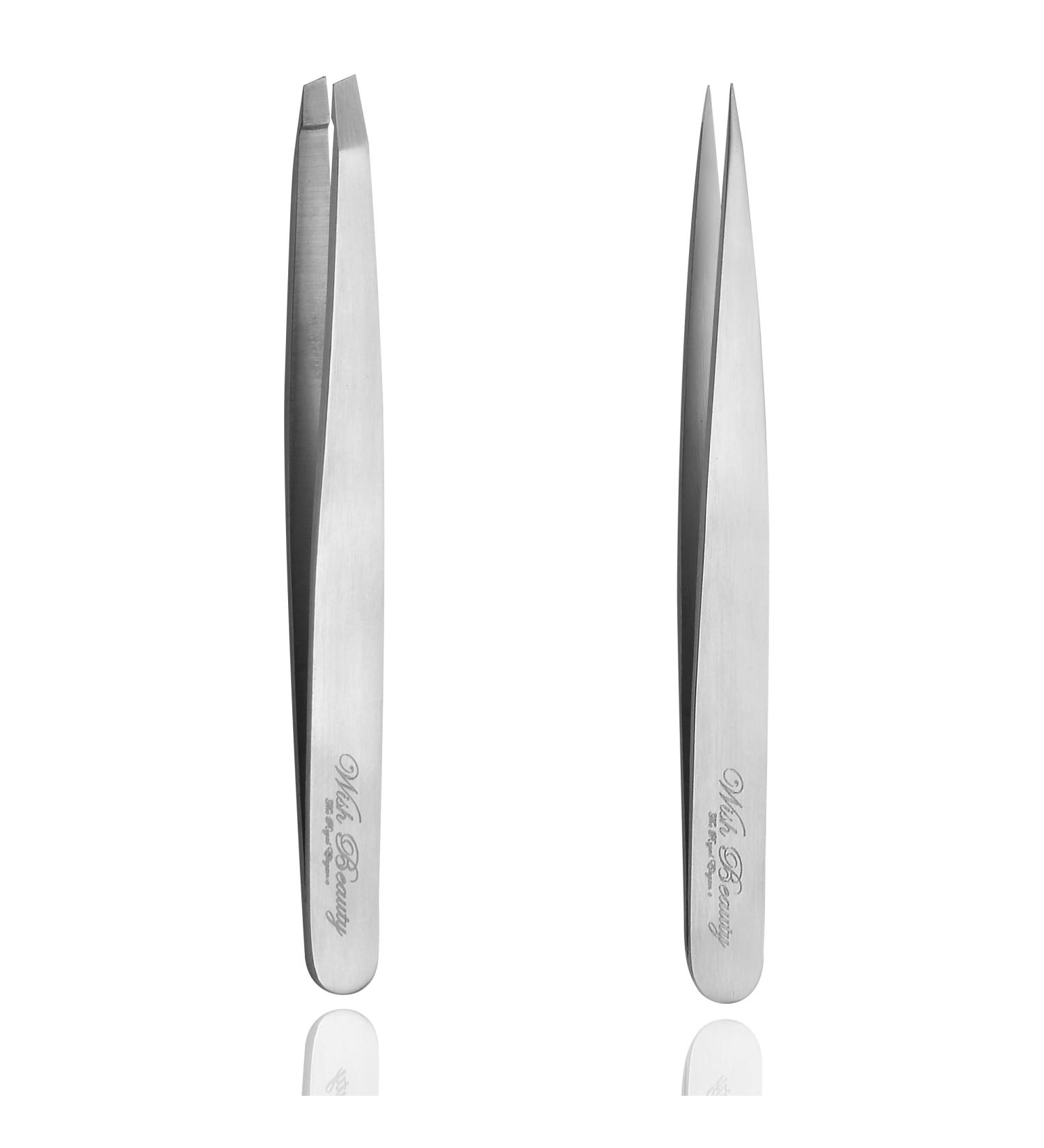 Tweezer Wishbeauty Pointed and Slant Pointed Eyebrow Tweezers for Women & Men - 2pc Precision Tweezers for Eyebrows Facial Hair & Ingrown Hair Removal - Stainless Steel - Buy Online on SooperMarket.com