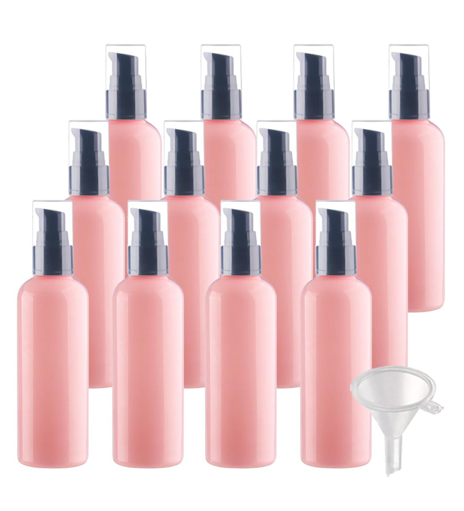 ZEOABSY 12 Pieces 100 ml Pink Lotion Bottles with Black Pump 100ml Empty PET Plastic Lotion Pump Bottle Cosmetic Gel Travel Container for Cosmetic Make up Cleaning + 2 x Funnel Pink 100ml - Buy Online on SooperMarket.com