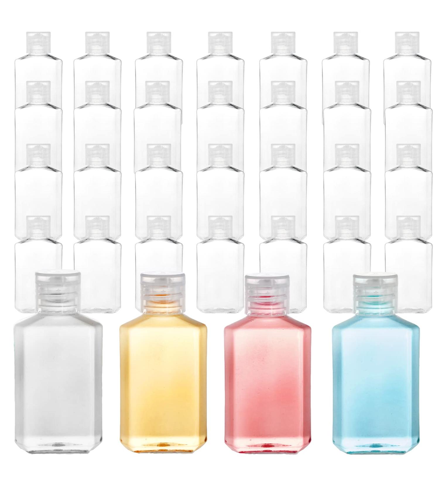 60 Pack 2 oz Clear PET Travel Bottles with Flip Top Caps - Portable Refillable Containers for Hand Sanitizer, Shampoo, Lotion - Travel Size Toiletry Bottles - Buy Online on SooperMarket.com