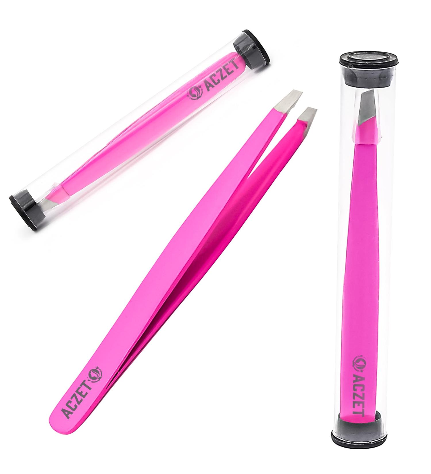 Professional Stainless Steel Eyebrow Tweezers for Precision Plucking and Ingrown Hair Removal - Pink - Buy Online on SooperMarket.com