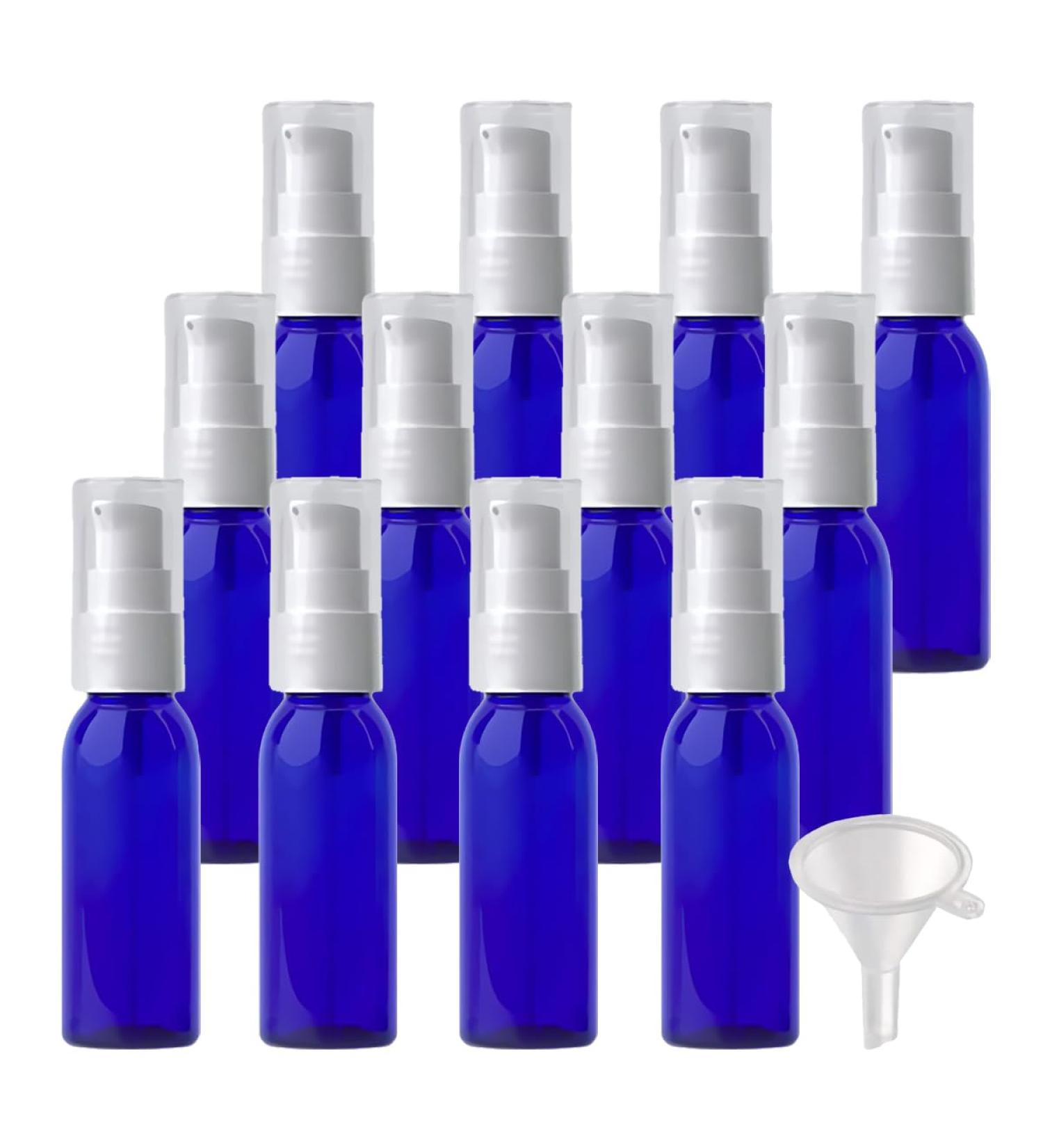 ZEOABSY 12 Pieces 30 ml Blue Lotion Bottles with WhiteÂ Pump 30ml Empty PET Plastic Lotion Pump Bottle Cosmetic Gel Travel Container for Cosmetic Make up Cleaning + 2 x Funnel Blue 30ml - Buy Online on SooperMarket.com
