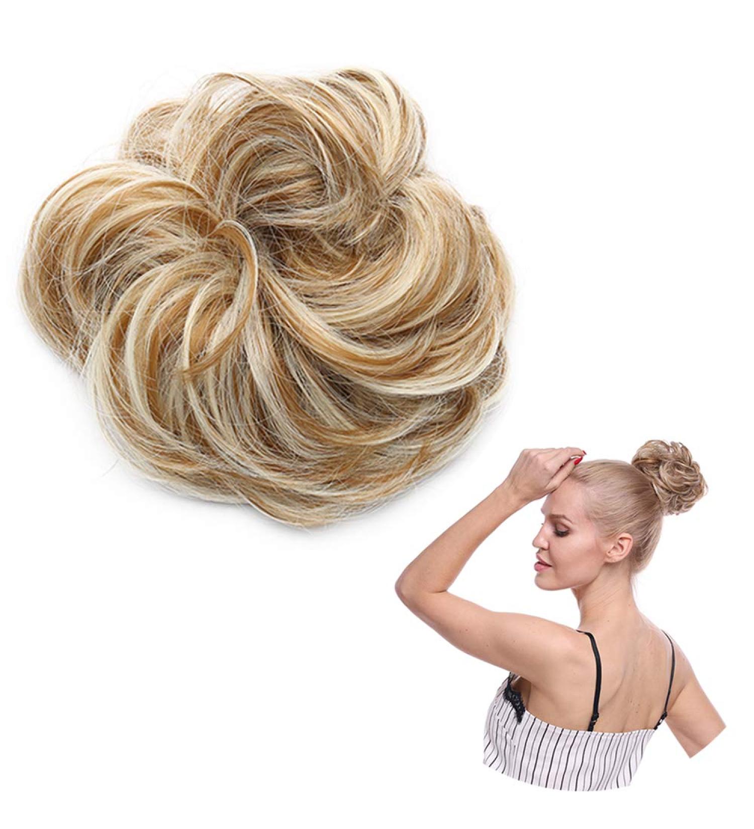 Sandy Brown to Bleach Blonde Messy Updo Hairpiece Scrunchie - Curly Hair Bun Extension - Buy Online on SooperMarket.com
