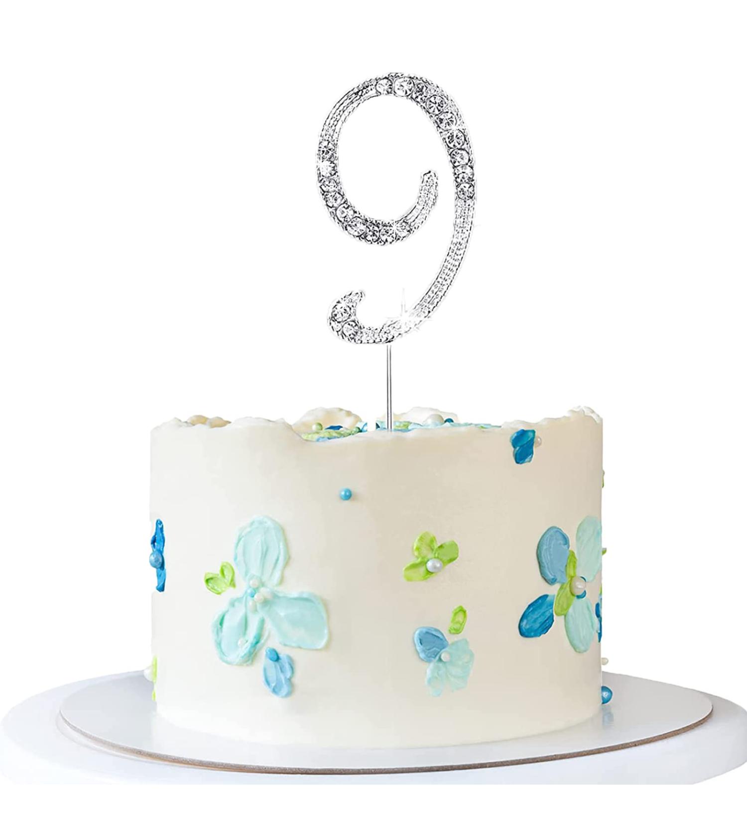 ENSTAB 0-9 Cake Decoration - Shiny Silver Rhinestone Happy Birthday & Anniversary Cake Topper - Buy Online on SooperMarket.com