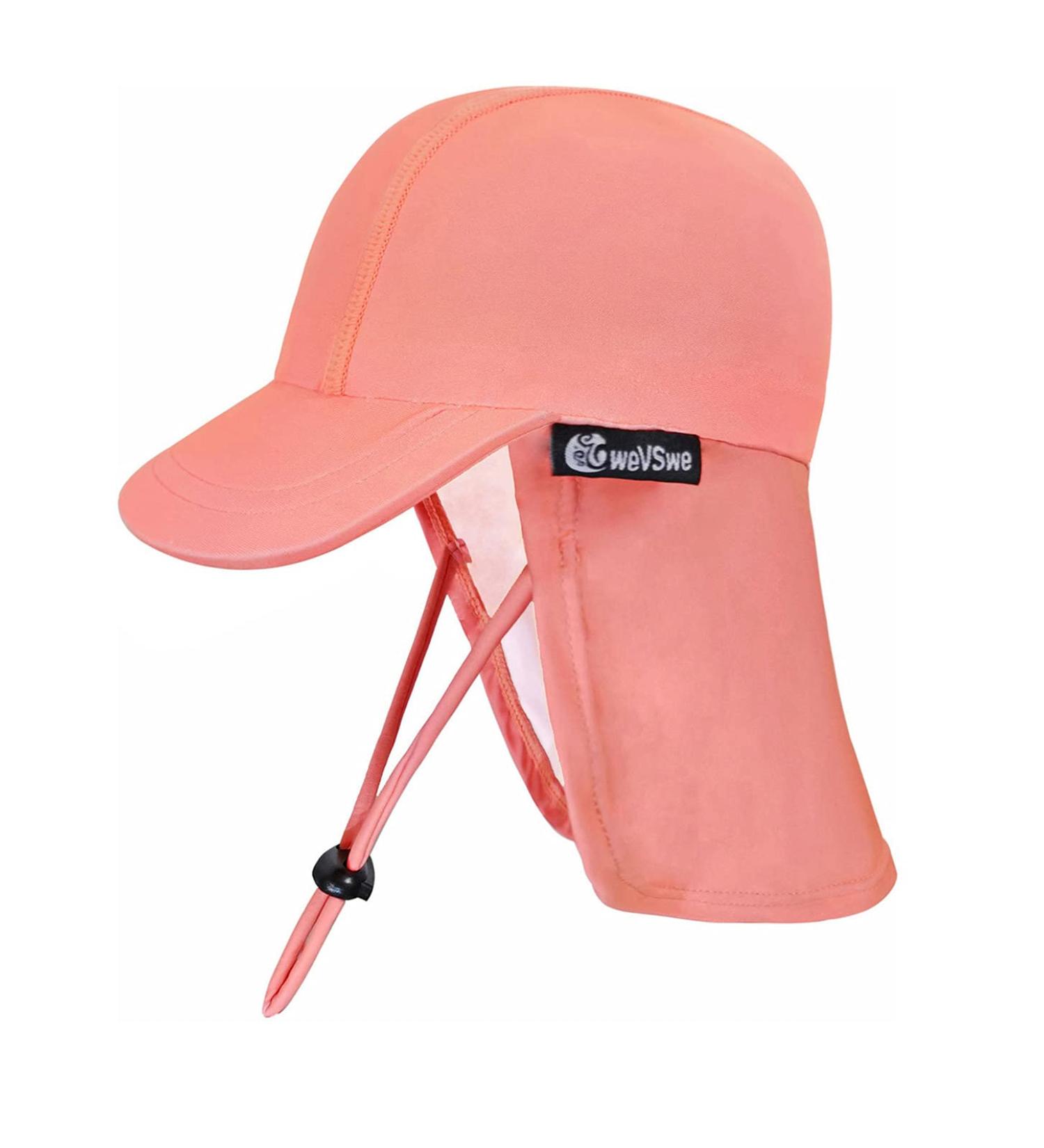 weVSwe Baby Toddler Sun Hat UPF 50+ Swim Cap with Neck Flap and Adjustable Straps - Orange (12-24 Months) - Buy Online on SooperMarket.com