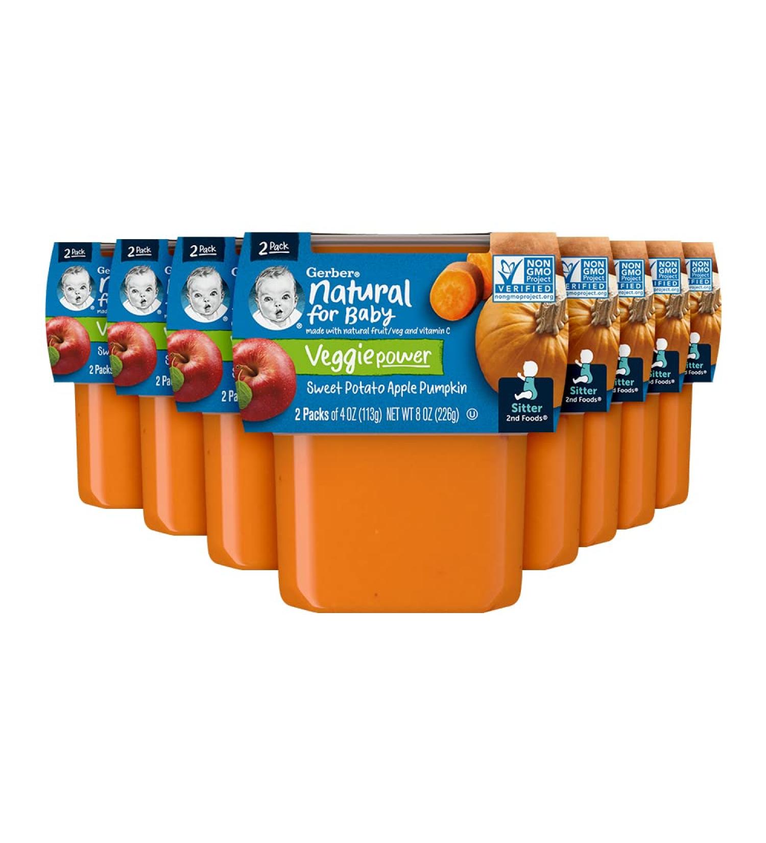 Gerber 2nd Foods Blends Sweet Potato Apple Pumpkin Puree - Veggie Power - 4 oz. (Pack of 2) x 8 | Natural, Non-GMO Baby Food - Buy Online on SooperMarket.com