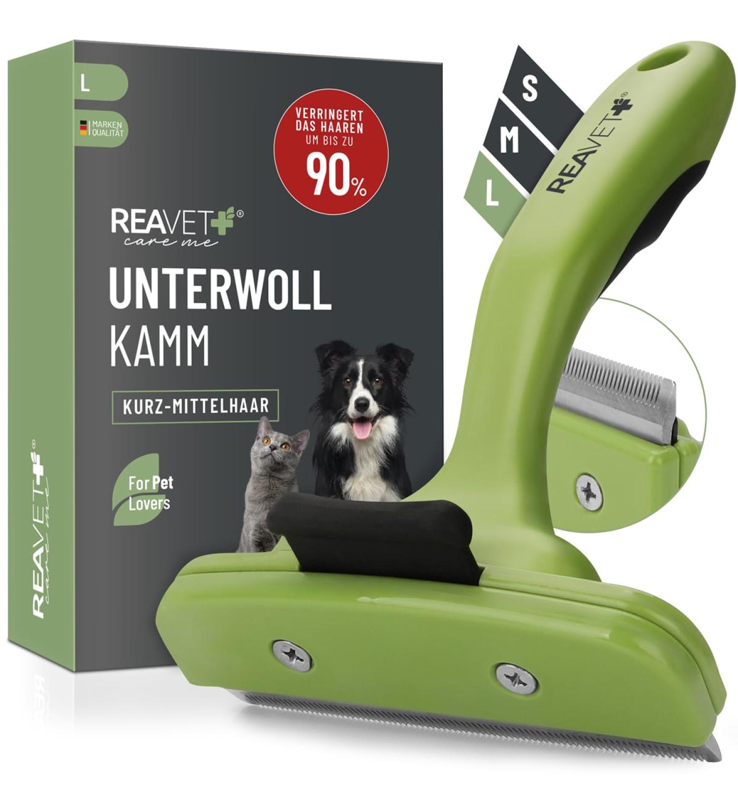 Reavet Unterwollkamm for Dogs & Cats - Large Short Hair Grooming Tool with Self-Cleaning Button | Effortlessly Remove Underwool & Maintain Top Coat - Buy Online on SooperMarket.com
