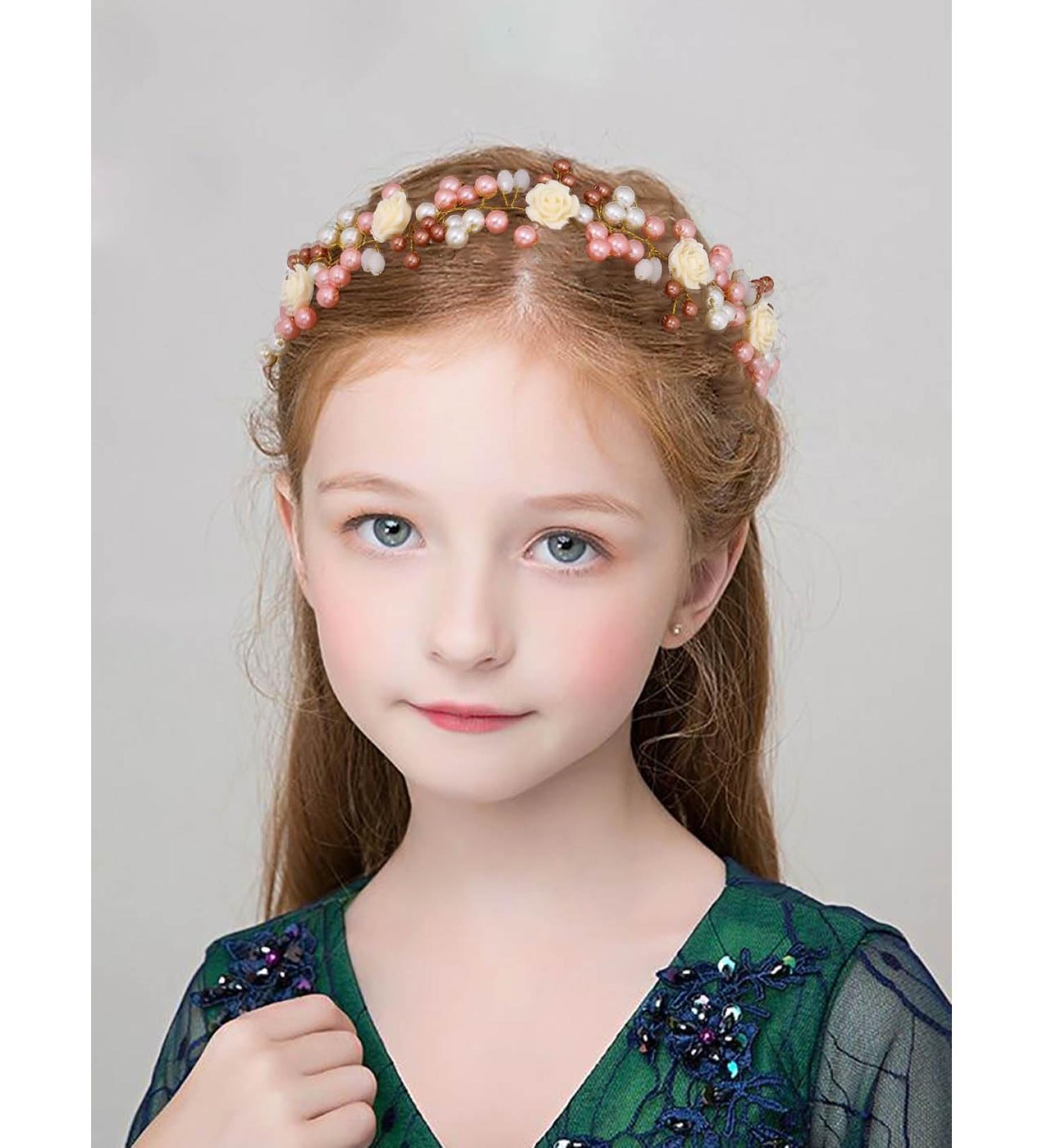 IYOU Flower Girl Headpiece Gold Pearl Communion Headband Floral Wedding Hair Accessories for Girls - Buy Online on SooperMarket.com