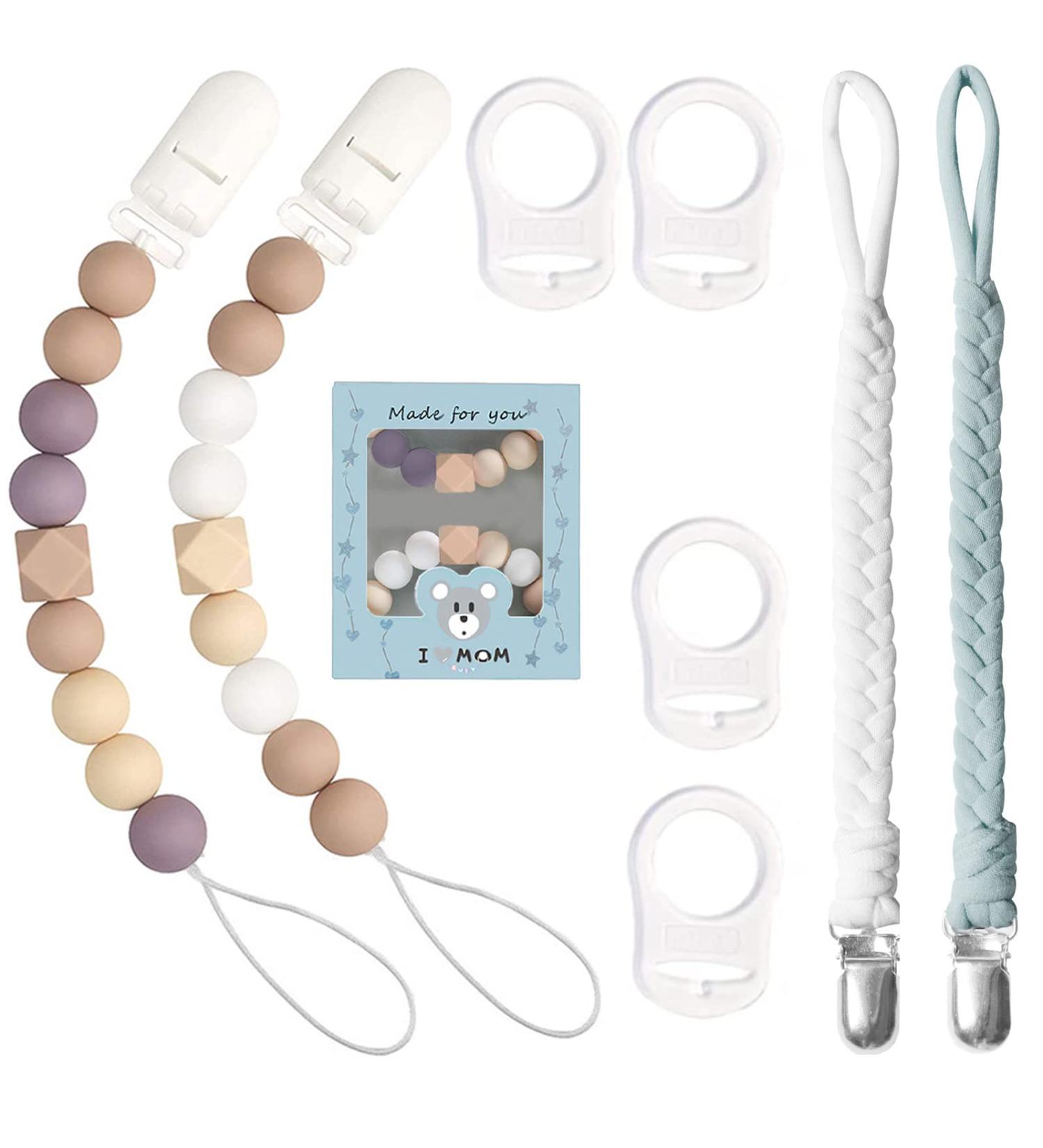 AUXHCYL 8 Pcs Baby Dummy Clips Set with Silicone Holder - Unisex Newborn Dummies - Buy Online on SooperMarket.com