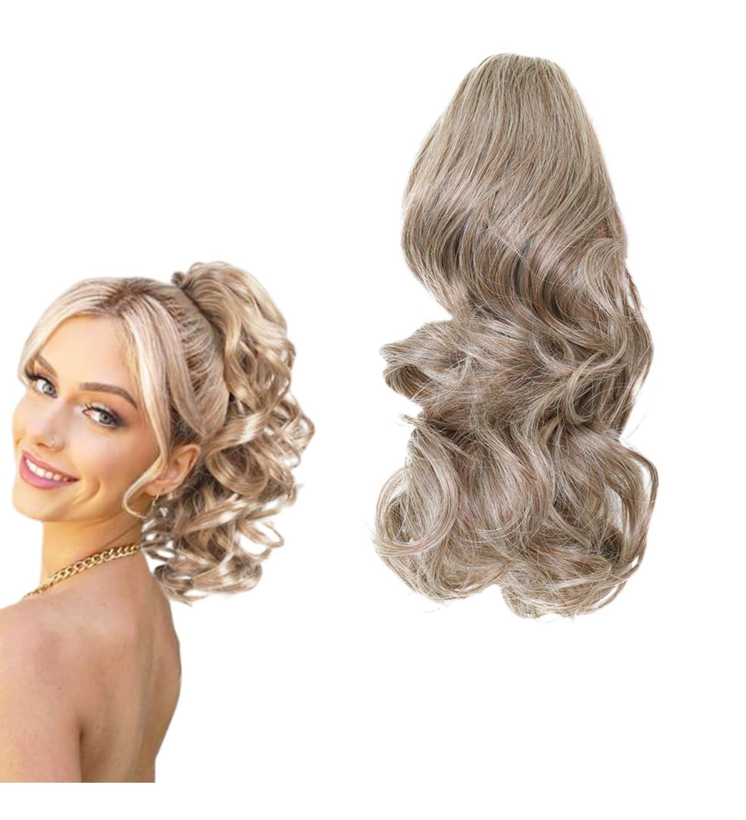prinfantasy Hair Extensions Clip in Ponytail Hair Extensions 11 Inches Curly Ponytail Extension Light Ash Blonde Highlighted Hair Extensions Clip Short GBMW296 MW296 11 inch - Buy Online on SooperMarket.com