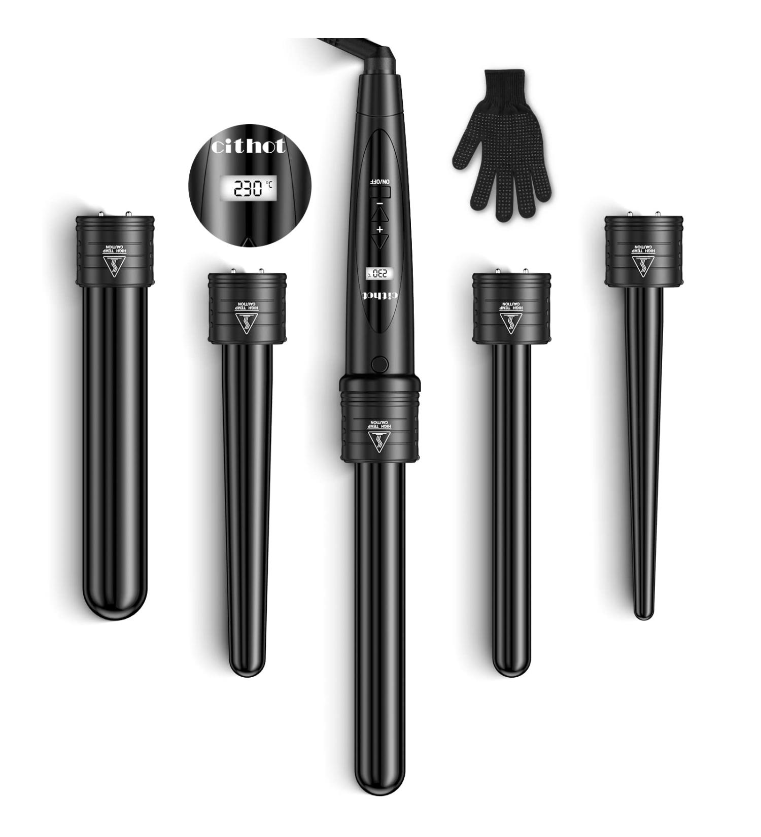 Curling Wand Iron 5-in-1 with PTC, LCD, Temperature Control - Black - Buy Online on SooperMarket.com