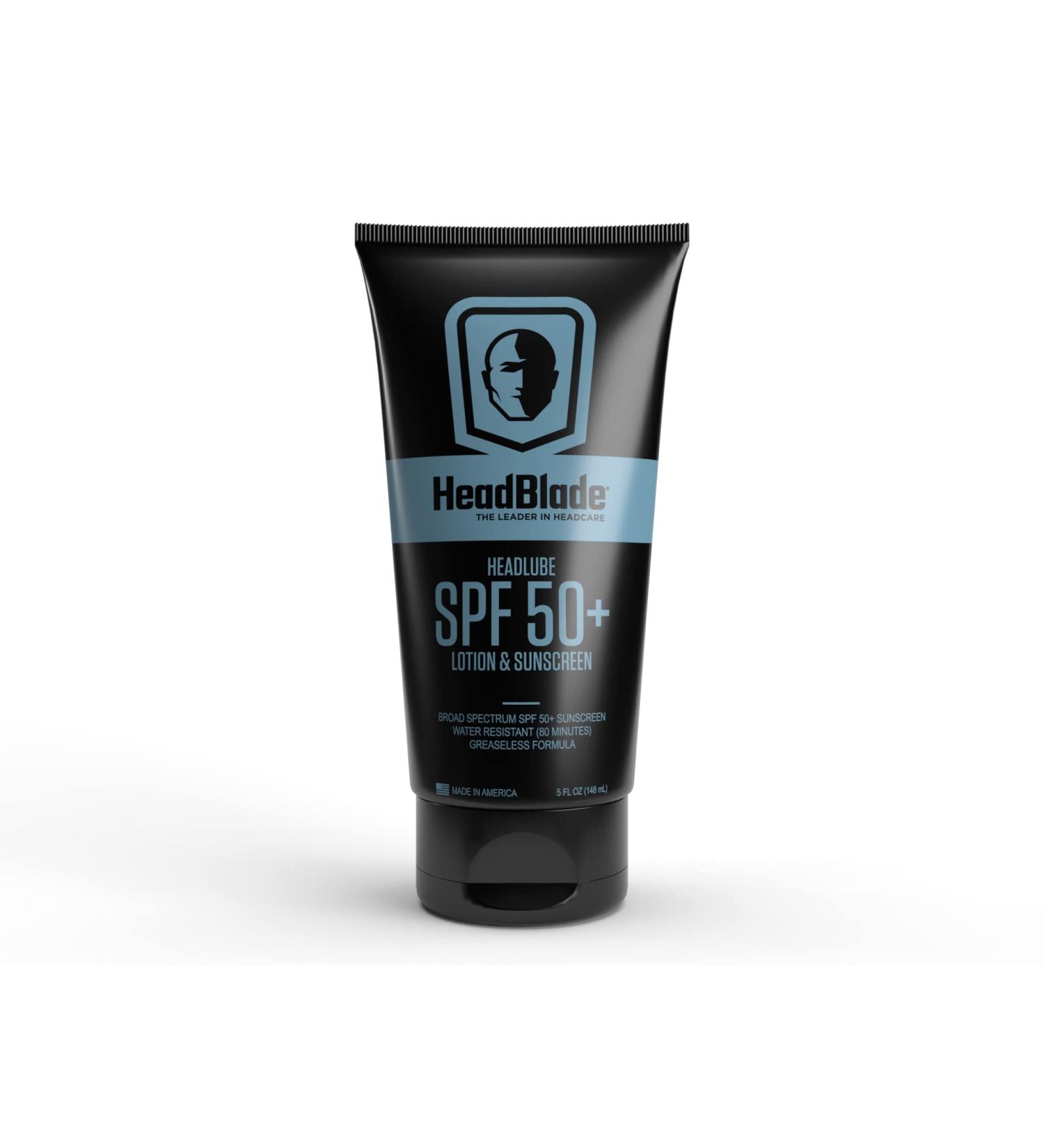HeadBlade HeadLube SPF 50 Men's Lotion and Sunscreen - Anti-Aging Formula for Face, Body & Scalp | Water Resistant 80 Minutes | 5 fl oz - Buy Online on SooperMarket.com