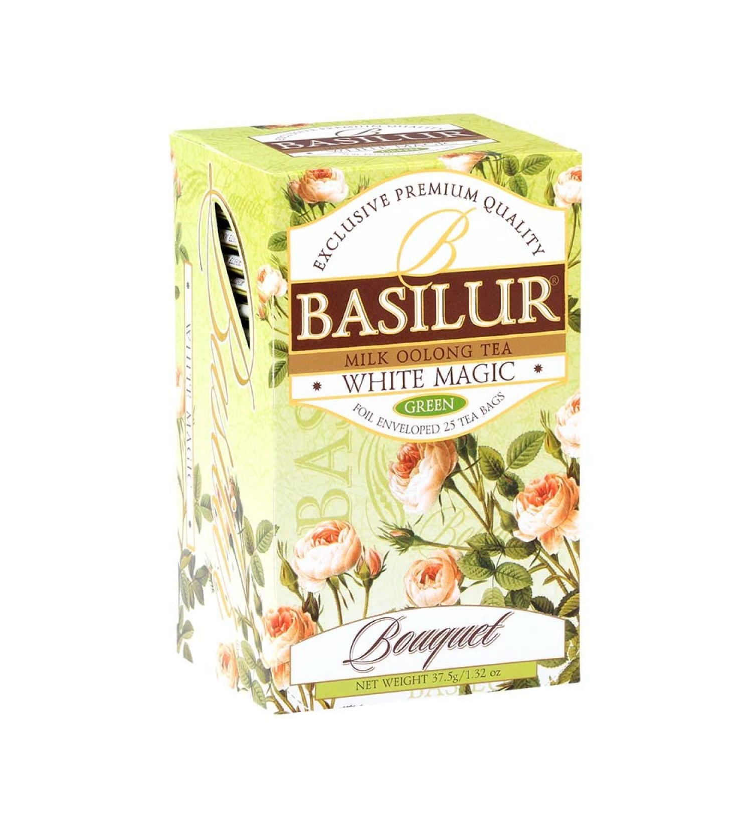 Basilur Bouquet White Magic Green Tea Foil Enveloped 25 Teabags of 1.5 g