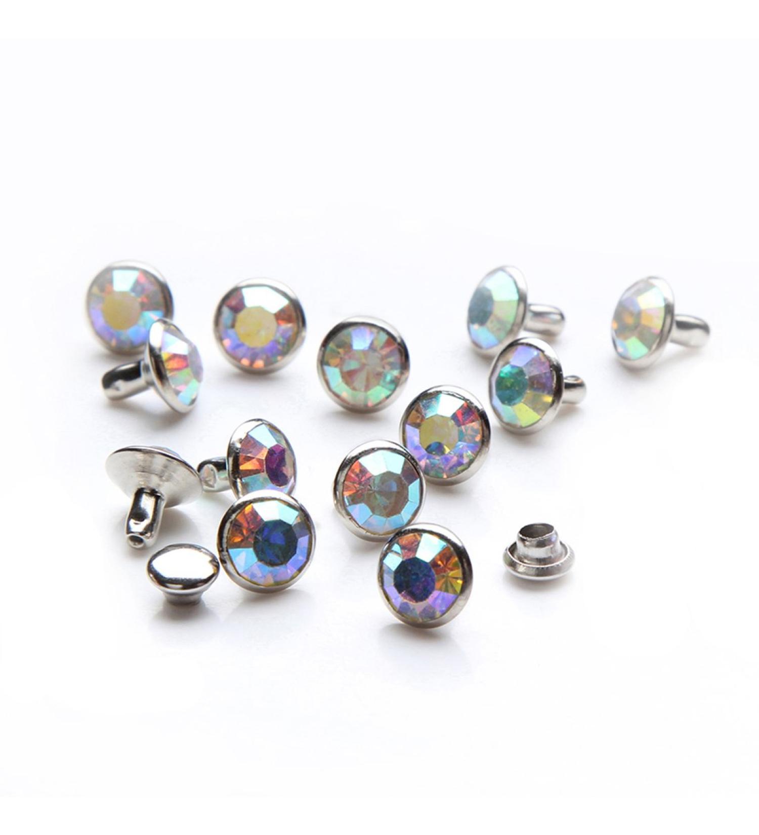 100 Sets Colorful Crystal Rivets Silver Spots Studs Double Cap for DIY Leather-Craft | AB Crystal 8MM - Buy Online on SooperMarket.com