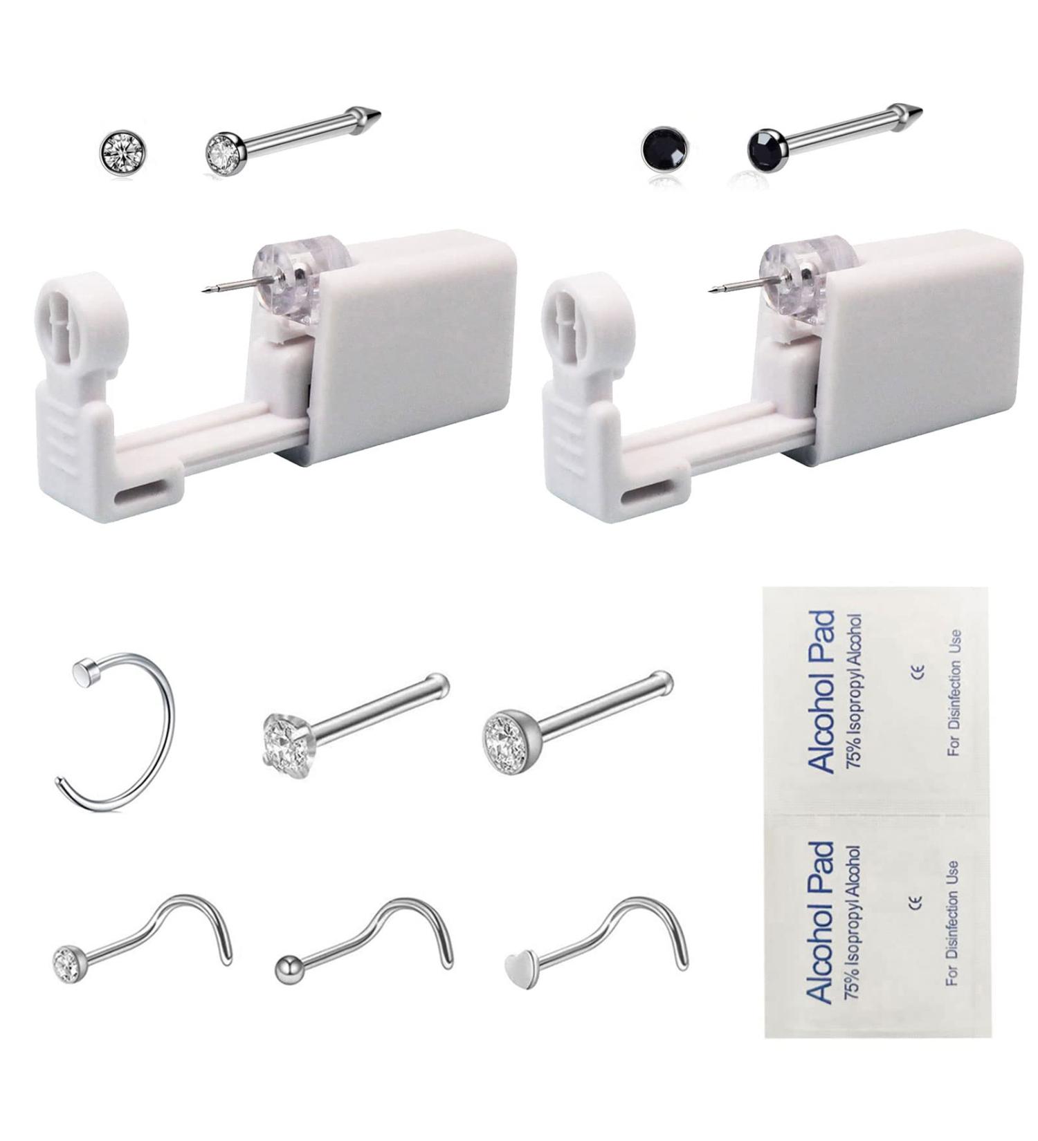2 Pack Self Nose Piercing Gun Kit with Nose Stud - White | Safety Nose Piercing Tool - Buy Online on SooperMarket.com