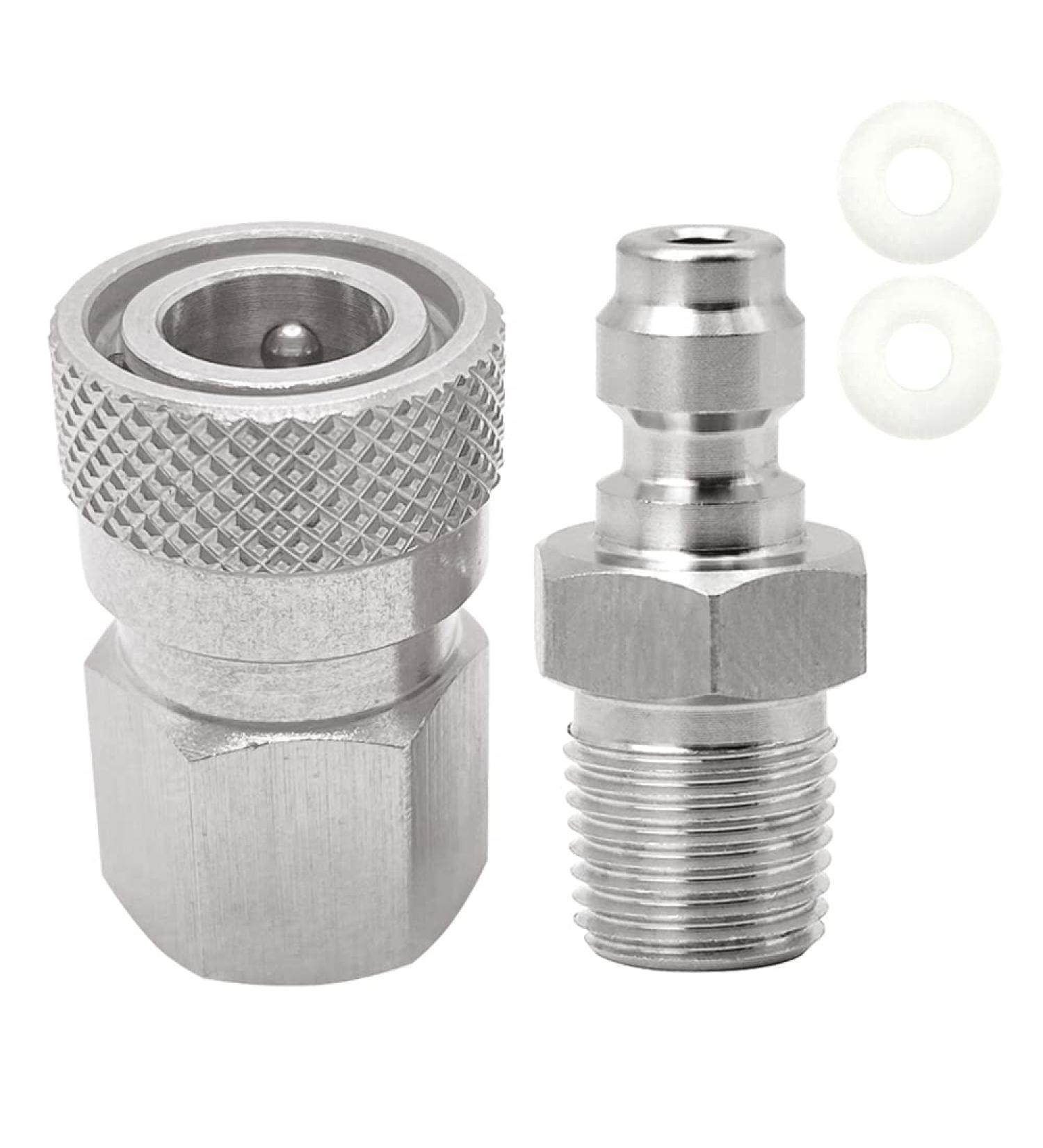 Stainless Steel 1/8 BSPP Female Connector & 8mm Male Plug Fill Nipple Quick-Disconnect Set for Paintball HPA CO2 Convertor - Universal Air Tool Fittings - Buy Online on SooperMarket.com
