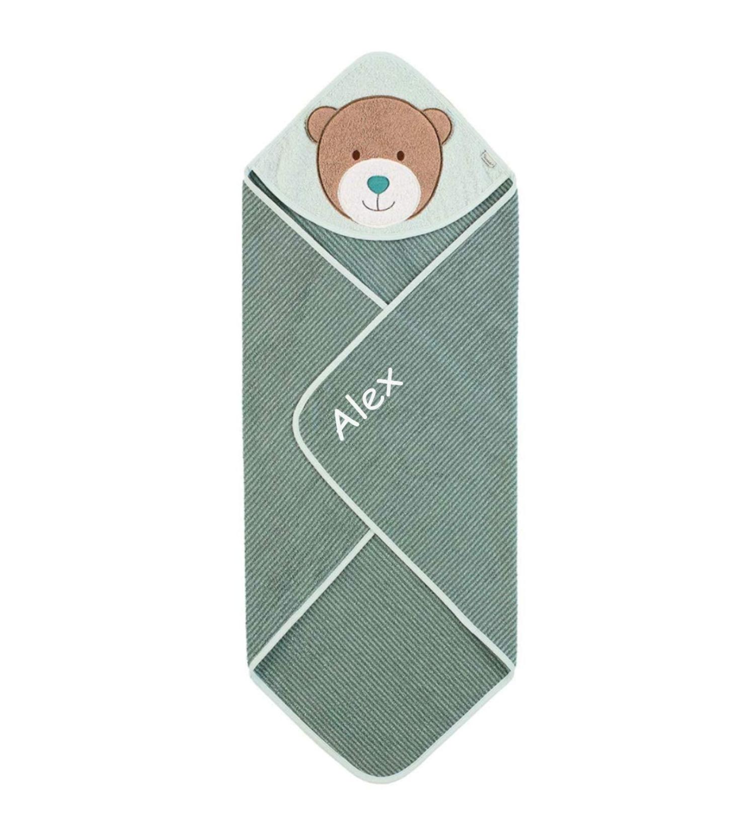 Buy Sterntaler Hooded Towel for Babies & Children - Personalized Bear Motif Bathing Towel 80x80cm Green Striped - Perfect for Boys & Girls - Buy Online on SooperMarket.com