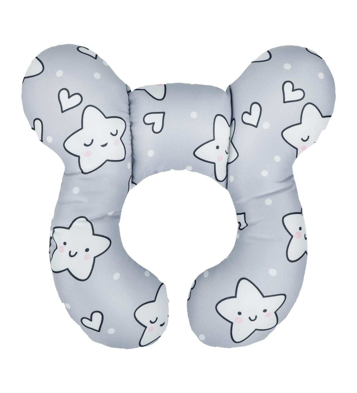 Baby Car Seat Travel Neck Pillow - Infant Head Support Cushion with Cute Cartoon Design - U-shaped Soft Head Neck Protector for Pushchair, Stroller & Car Seat - Five-pointed Star Design - Buy Online on SooperMarket.com
