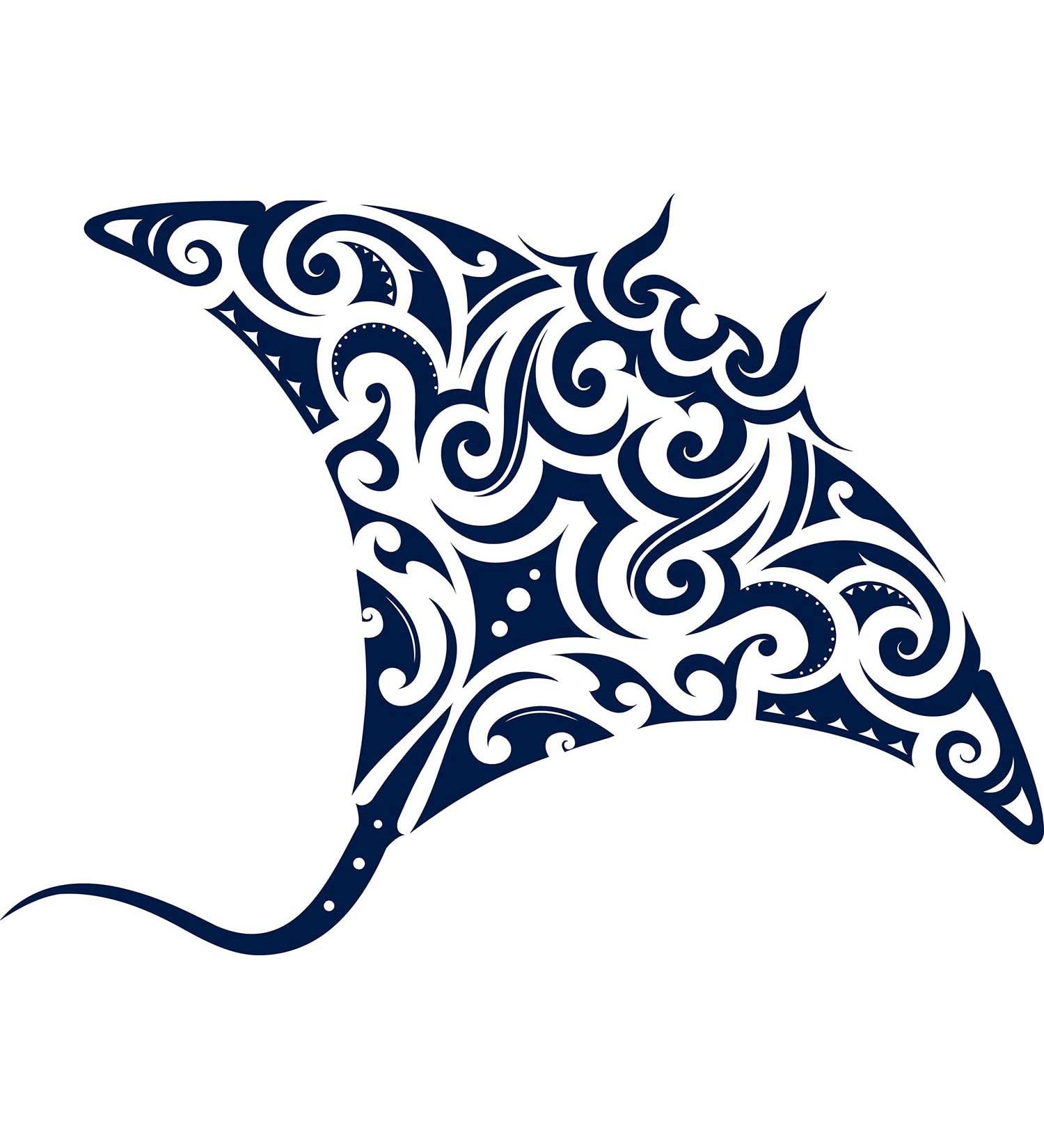 Polynesian Style Navy Blue Manta Ray Temporary Tattoo - Lasts 1-2 Weeks - Realistic Design for Chest, Neck, and Arms - 4 Sheets - Buy Online on SooperMarket.com