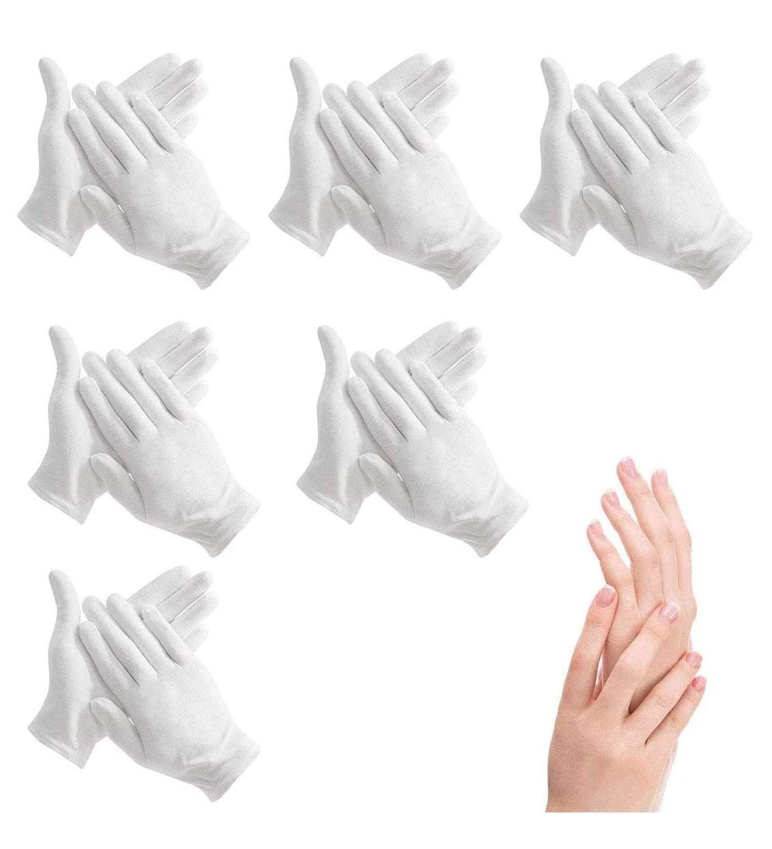 100% Cotton Gloves for Eczema 6 Pairs | White Moisturizing Gloves for Dry, Sensitive Skin | Premium Quality for Spa Therapy | Secure Wristband | Cosmetic Inspection Cloth - Buy Online on SooperMarket.com