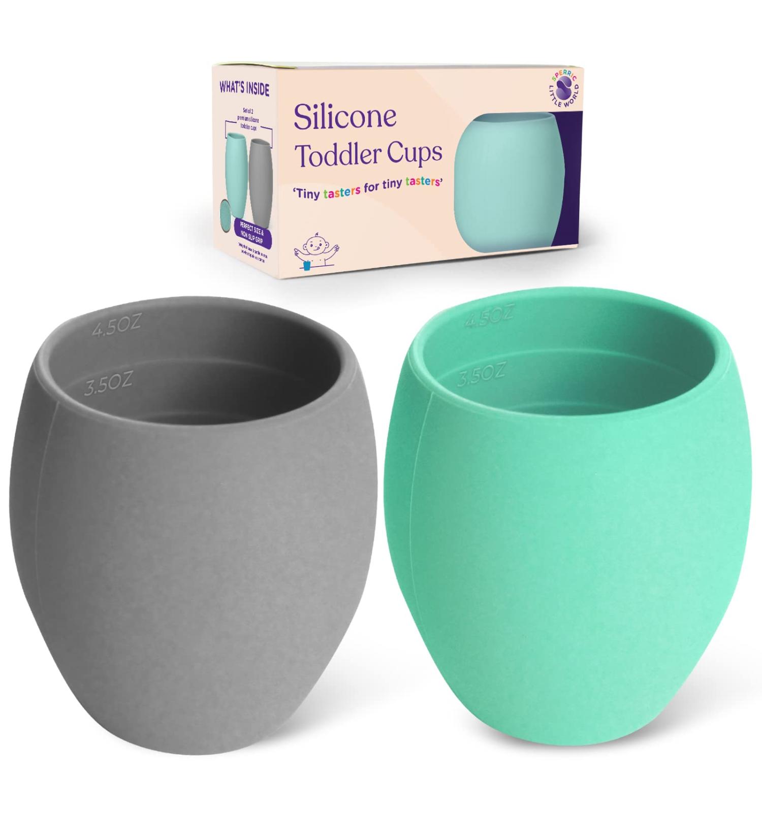 Sperric Silicone Mini Cups for Toddlers - 2 Pack, 4.5 oz - Light Blue/Cool Gray - Buy Online on SooperMarket.com