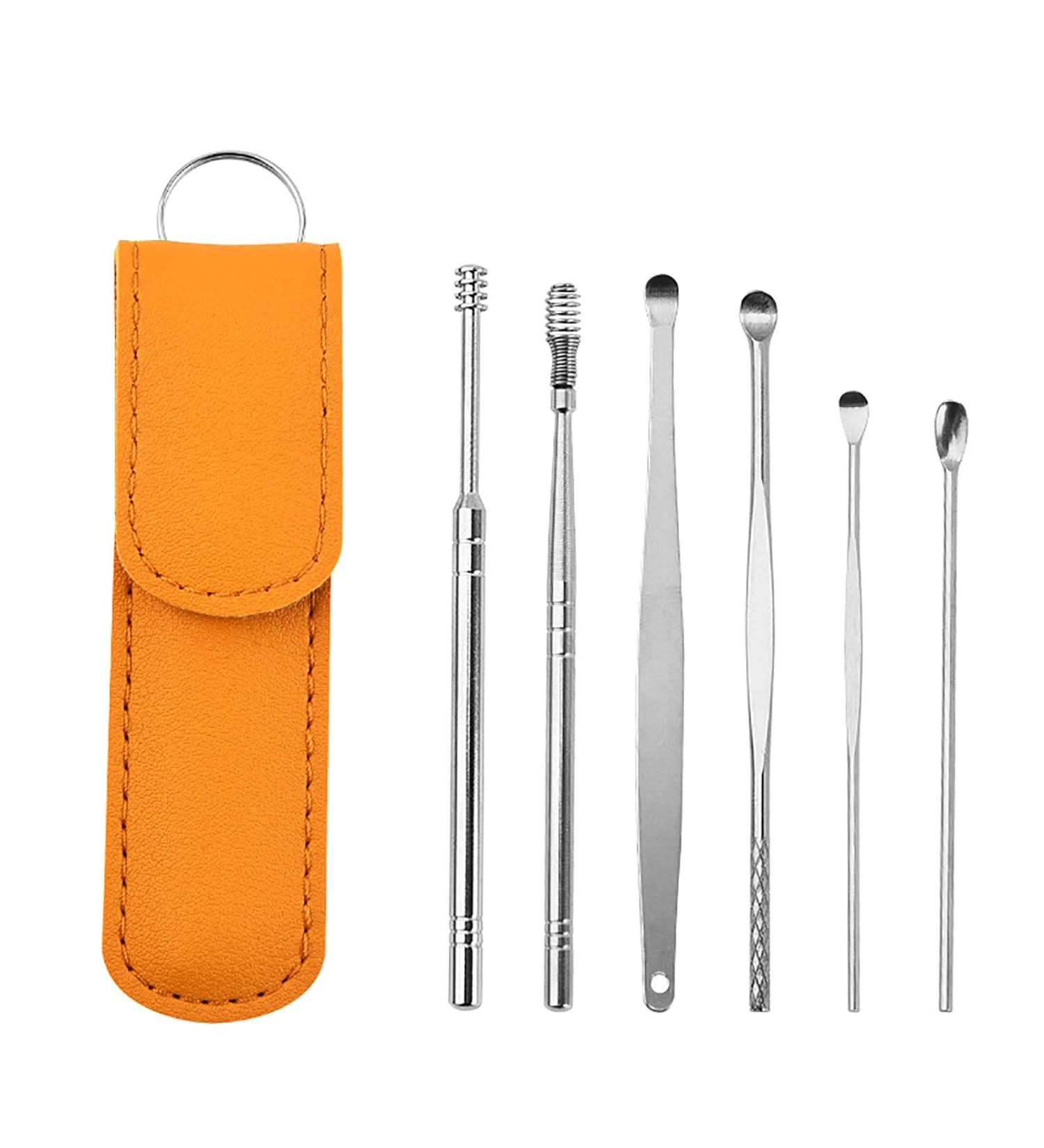 HEIMEABI Spring Earwax Cleaner Tool Set - 6-in-1 Ear Pick Kit for Ear Wax Removal - Reusable Mini Spatula - Yellow One Size - Buy Online on SooperMarket.com