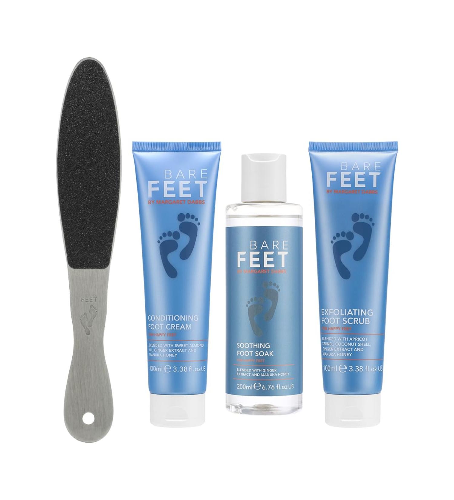 Bare Feet by Margaret Dabbs - Ultimate Indulgence for Happy Feet Gift Set - Soothing Foot Soak Foot File Exfoliating Foot Scrub & Conditioning Foot Cream