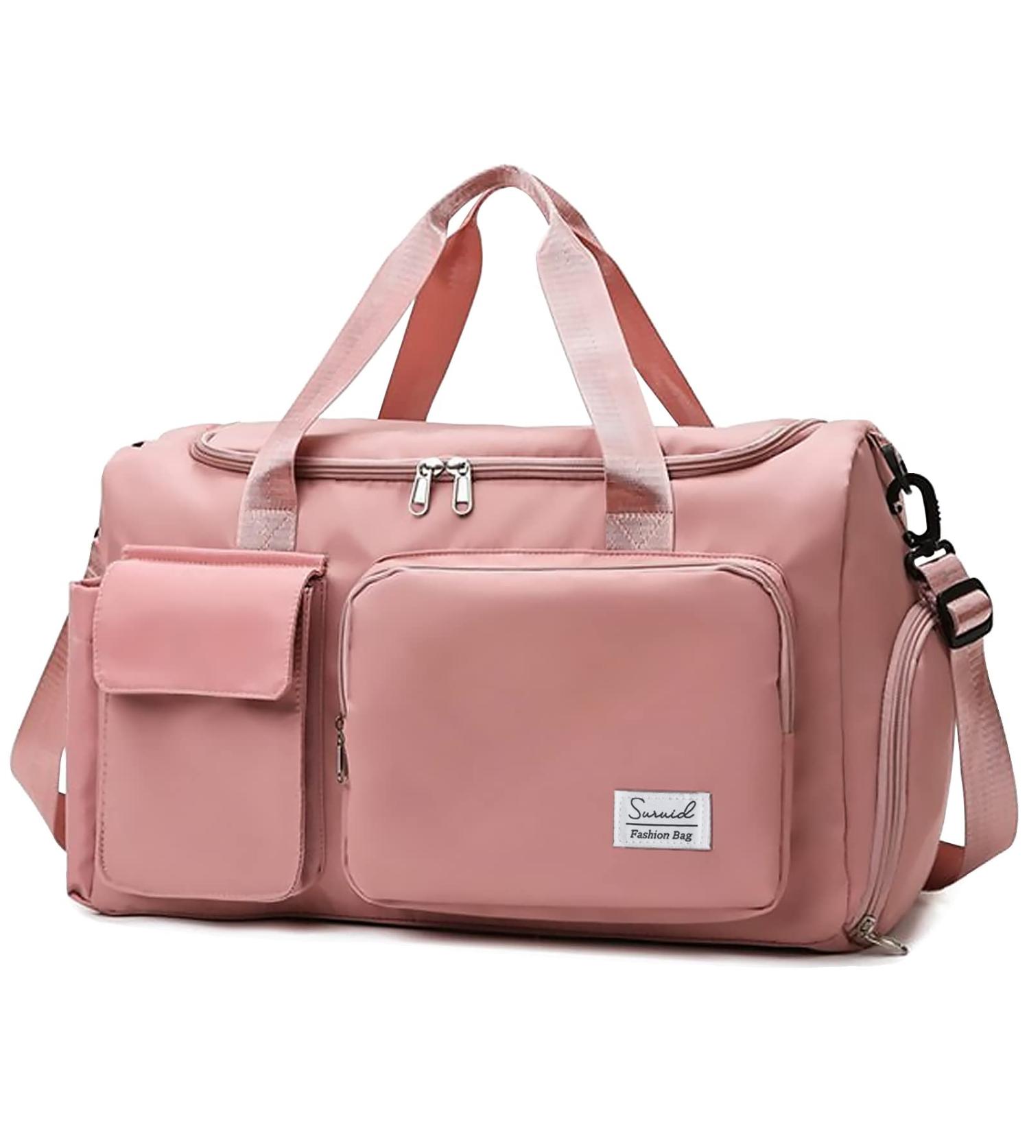Suruid Travel Duffel Bag with Shoes Compartment - Pink Gym Bag for Men and Women - Buy Online on SooperMarket.com