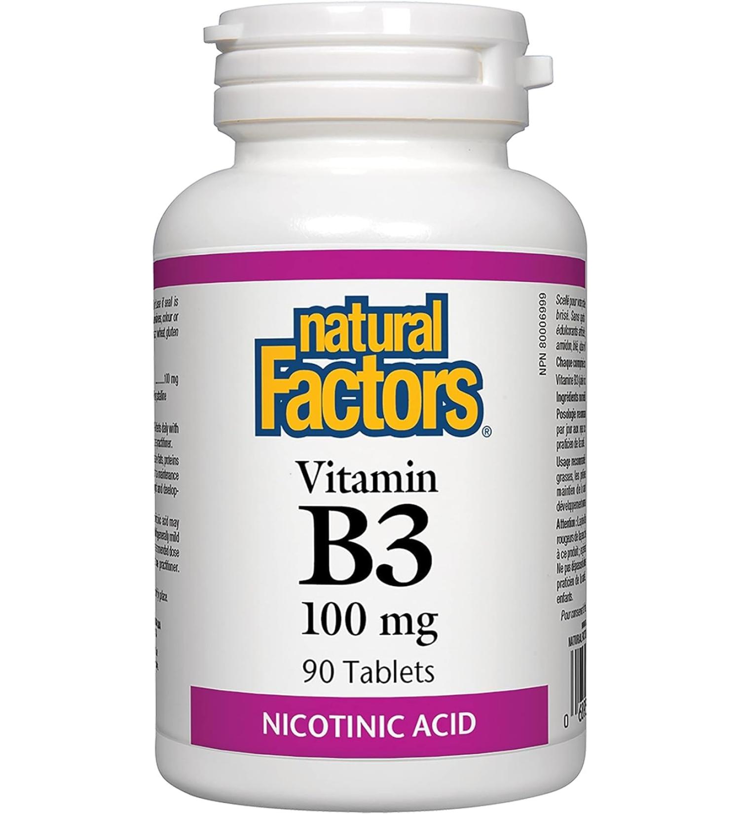 Natural Factors Vitamin B3 100 mg Nicotinic Acid 90 Tablets