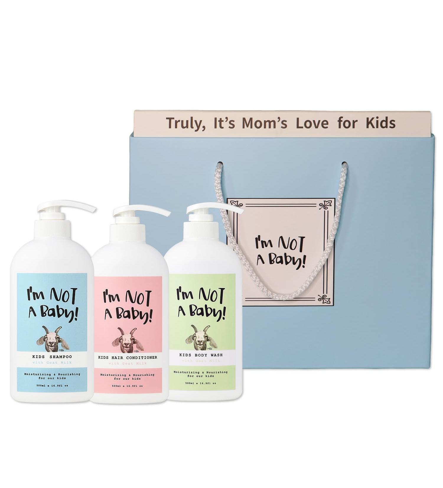 Kids Shower Gift Set | Plant-Based Shampoo Conditioner & Body Wash for Dry Sensitive Skin | Goat Milk | Allergen-Free & Cruelty-Free - Buy Online on SooperMarket.com