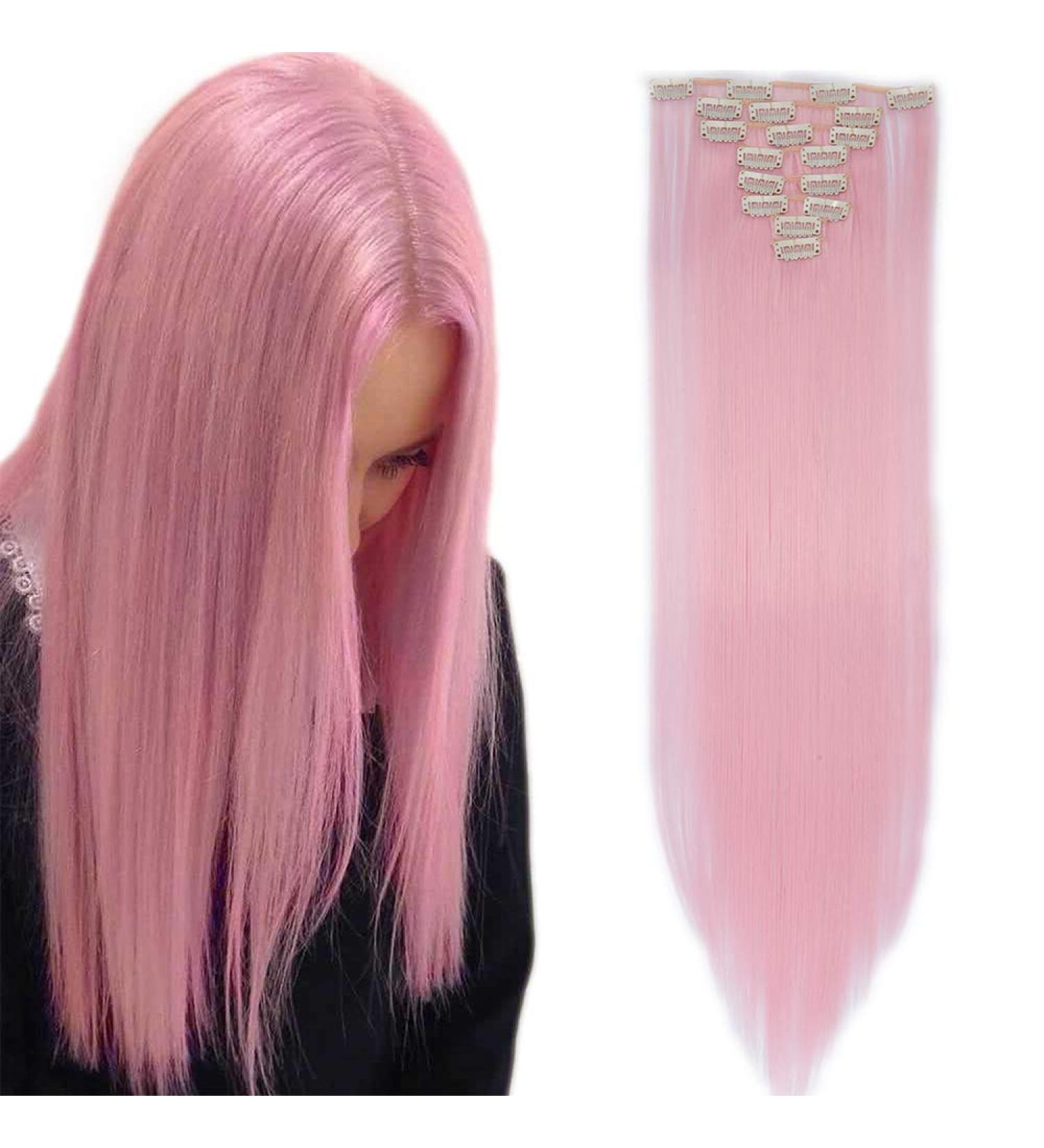 Light Pink Clip-in Hair Extensions - 26 (66cm) Straight Hairpiece 140g - Realistic 8 Wefts for Stunning Style - Buy Online on SooperMarket.com