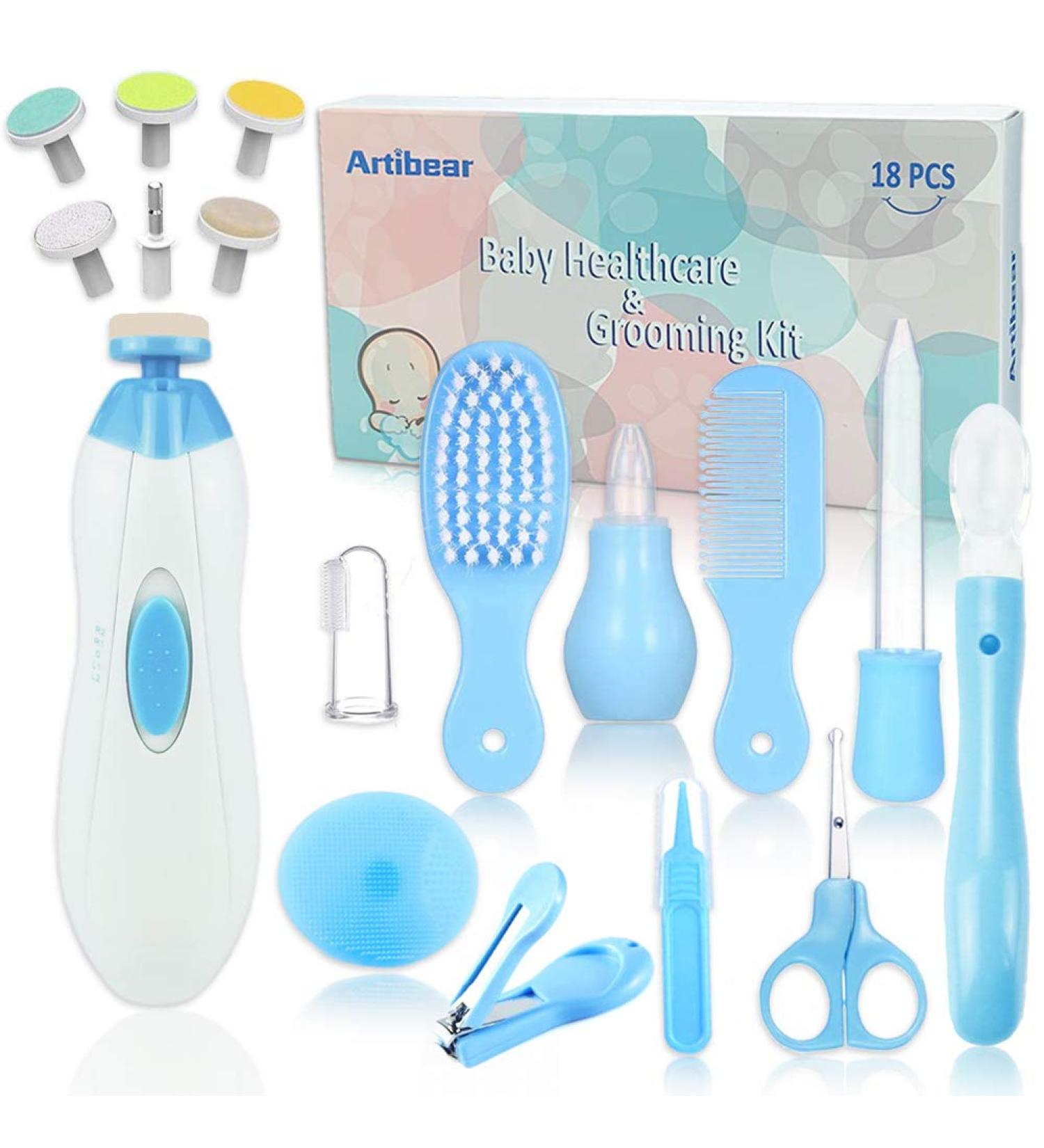 Artibear 18-in-1 Baby Healthcare & Grooming Kit - Portable Nursery Care Set with Electric Nails Clipper (Blue) for Newborn Boy & Girl - Buy Online on SooperMarket.com