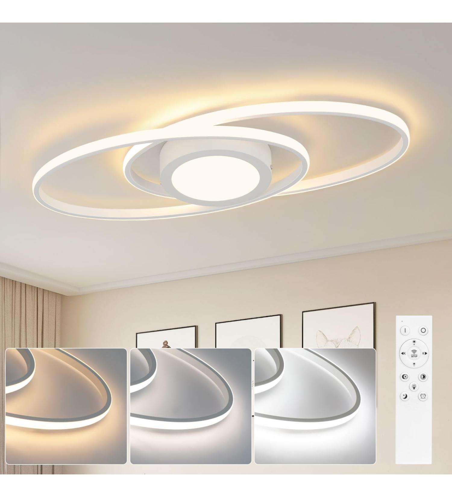 48W Dimmable Glitter LED Ceiling Lamp - Modern White Lighting for Living Room Bedroom & Office with Remote Control (3000K-6500K) - Buy Online on SooperMarket.com
