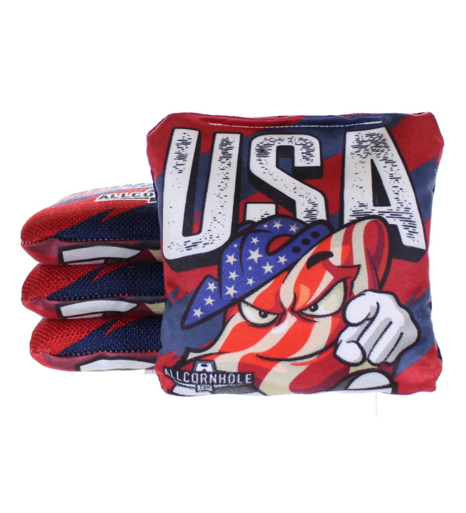 ALLCORNHOLE.COM | Slide-Rite Cornhole Bags | Red, White & Blue - USA Design | Proprietary Premium Material | ACL Pro Approved | Set of 4 Red & Blue