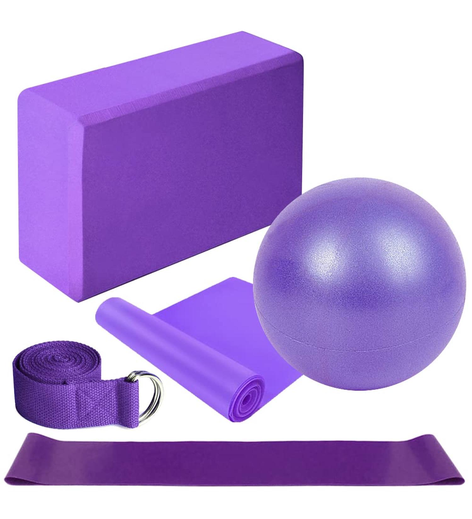 Lixada 5Pcs Yoga Equipment Set with Yoga Ball, Blocks, Stretching Strap for Exercise - Purple - Buy Online on SooperMarket.com
