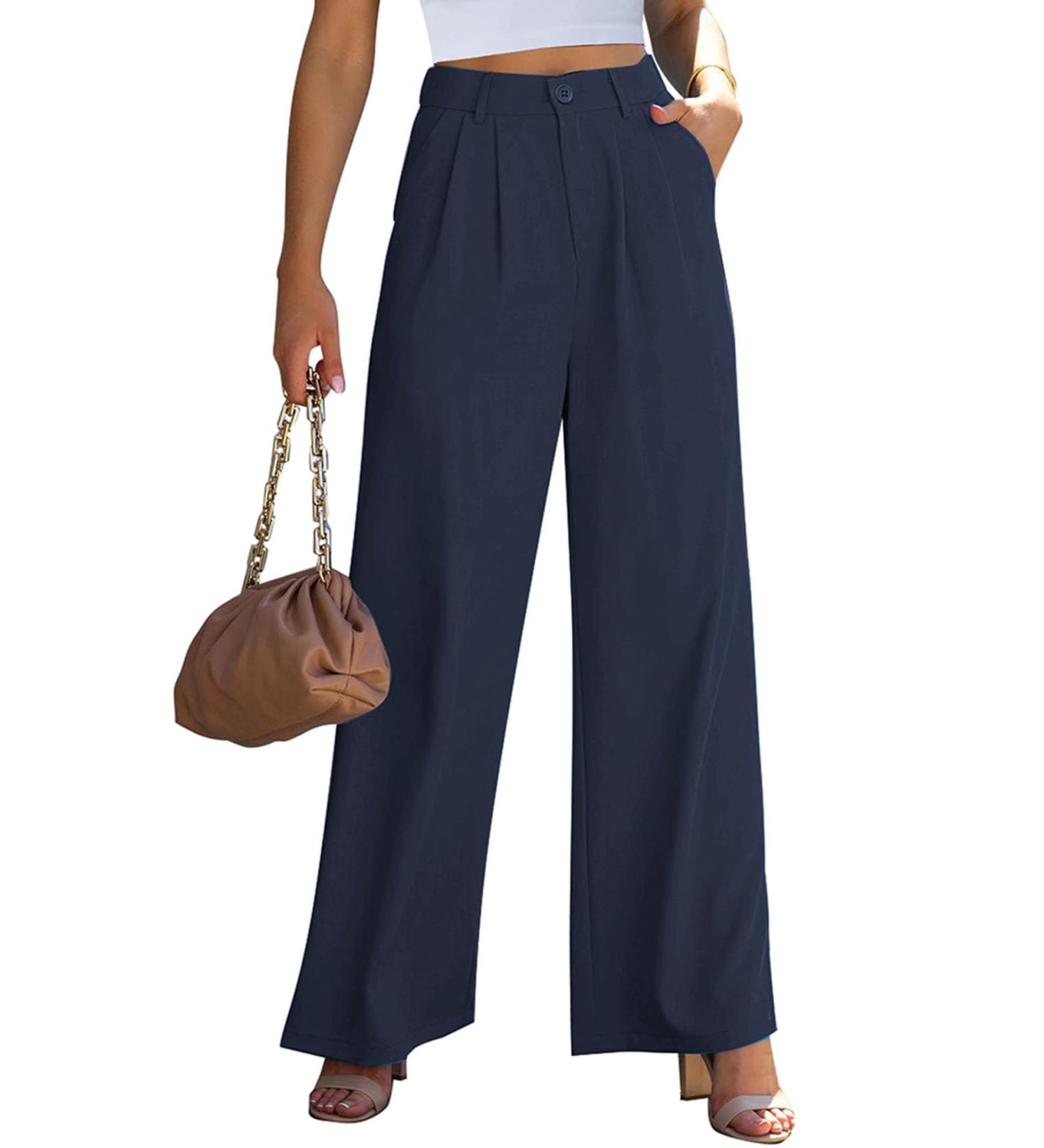 Vetinee High Waisted Wide Leg Dress Pants for Women XL Navy Blue - Business Office Trousers with Pockets - Buy Online on SooperMarket.com