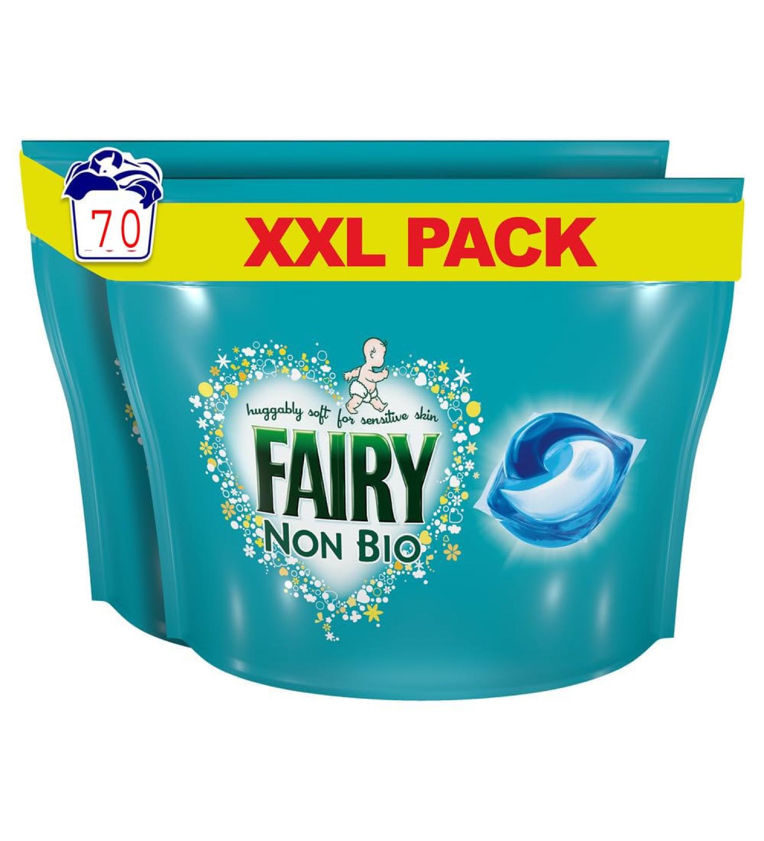 Fairy Non Bio Pods Laundry Detergent Washing Liquid Pods/Capsules 70 Washes Huggably Soft for Sensitive Skin - Savers Pack Unscented 70 Count (Pack of 1)