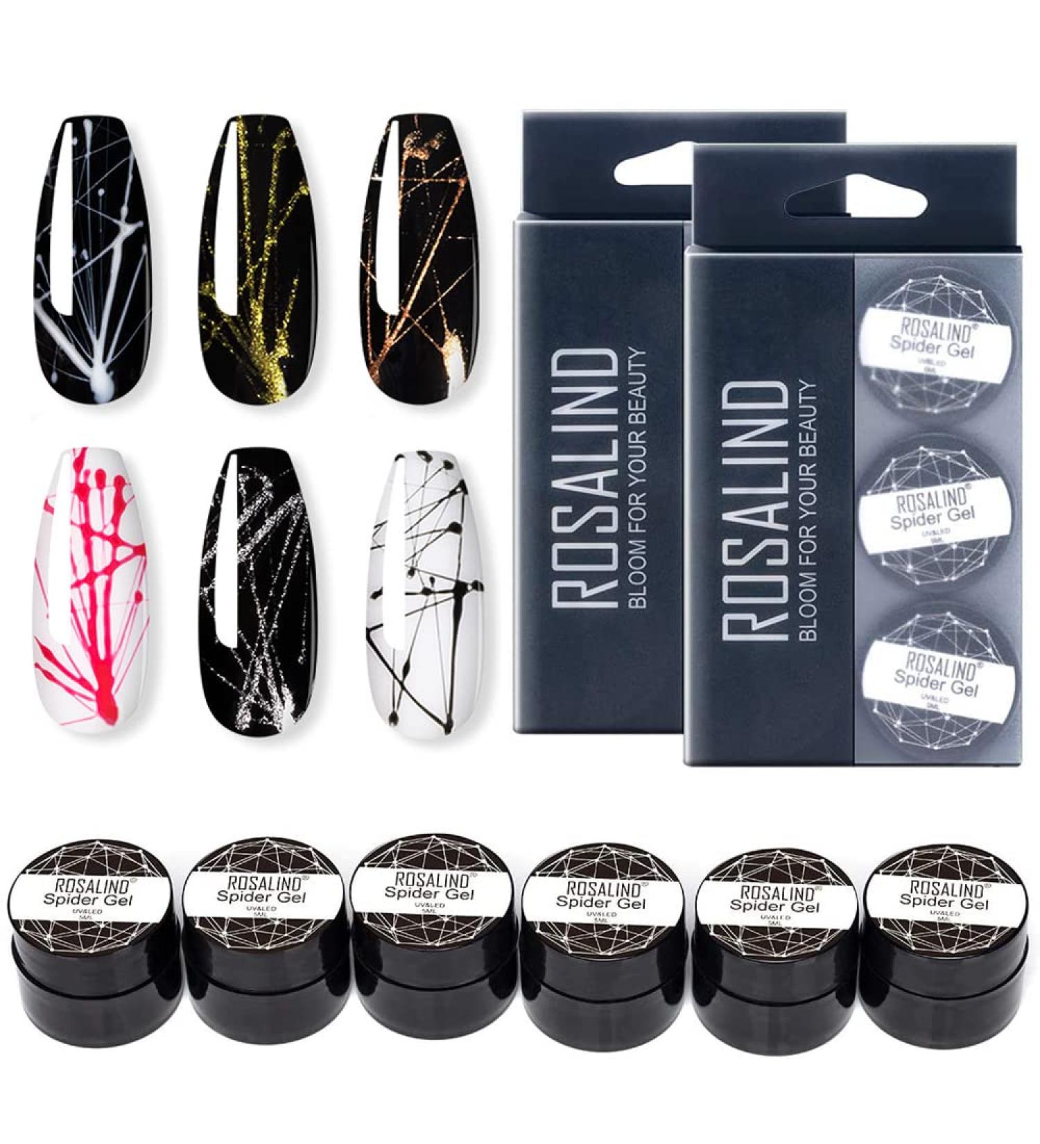ROSALIND Spider Gel Nail Polish UV Set - 6pcs Kit 5ml | DIY Line Drawing Nail Design - Peel Off Paint | Perfect for Gel Polish 07 - Buy Online on SooperMarket.com