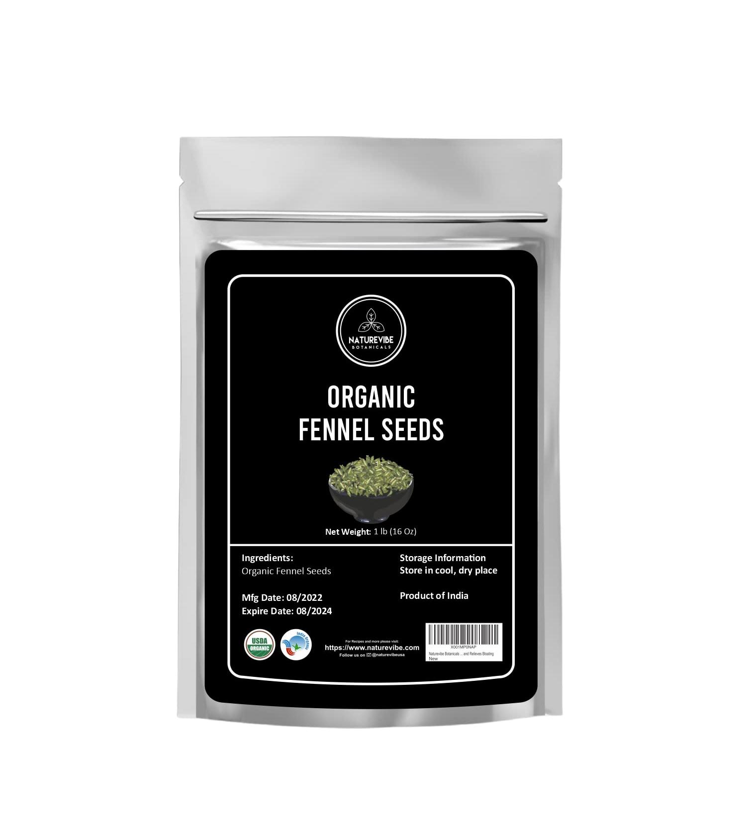 Naturevibe Botanicals Organic Fennel Seeds 1lb - Gluten Free, Non-GMO, Adds Flavor | For Healthy Snacks - Buy Online on SooperMarket.com