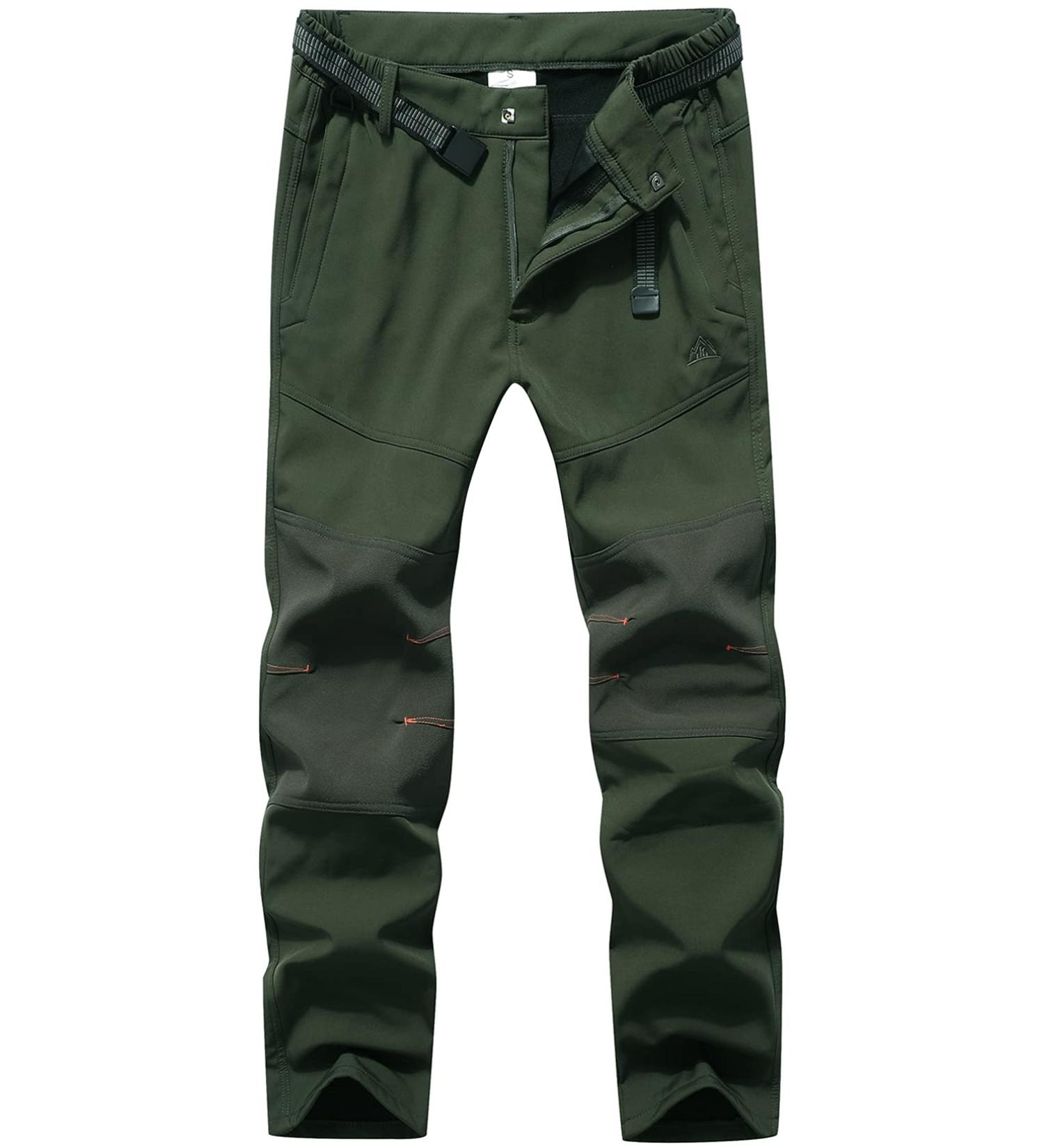 OTU Men's Waterproof Hiking Pants | Fleece Lined Soft Shell | Winter Ski Pants - Army Green - Size Large - Buy Online on SooperMarket.com