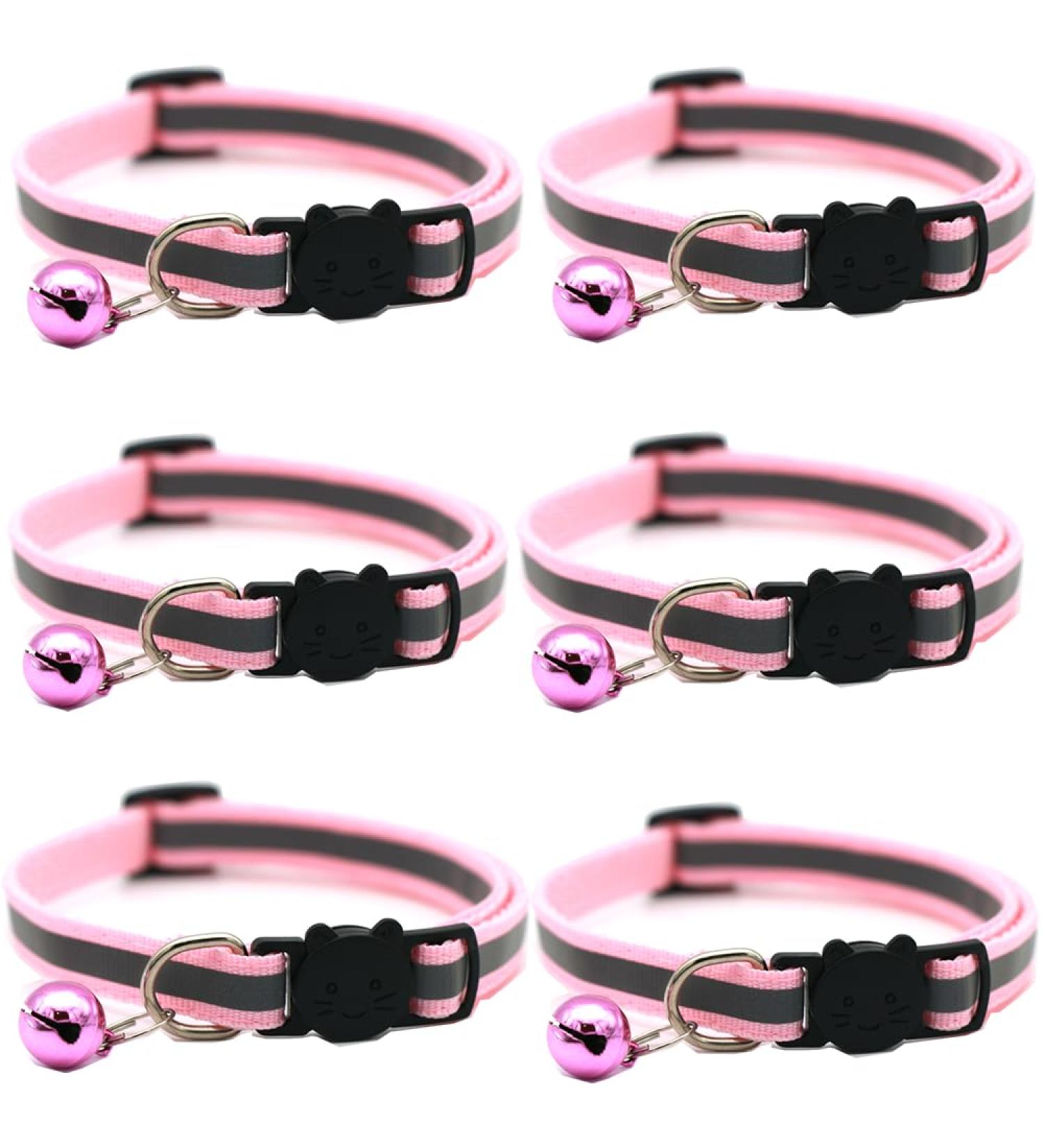 Hepplly 6-Pack Light Pink Cat Collars - Quick Release Reflective Kitten Collars with Bell for Safe Outdoor Play - Buy Online on SooperMarket.com