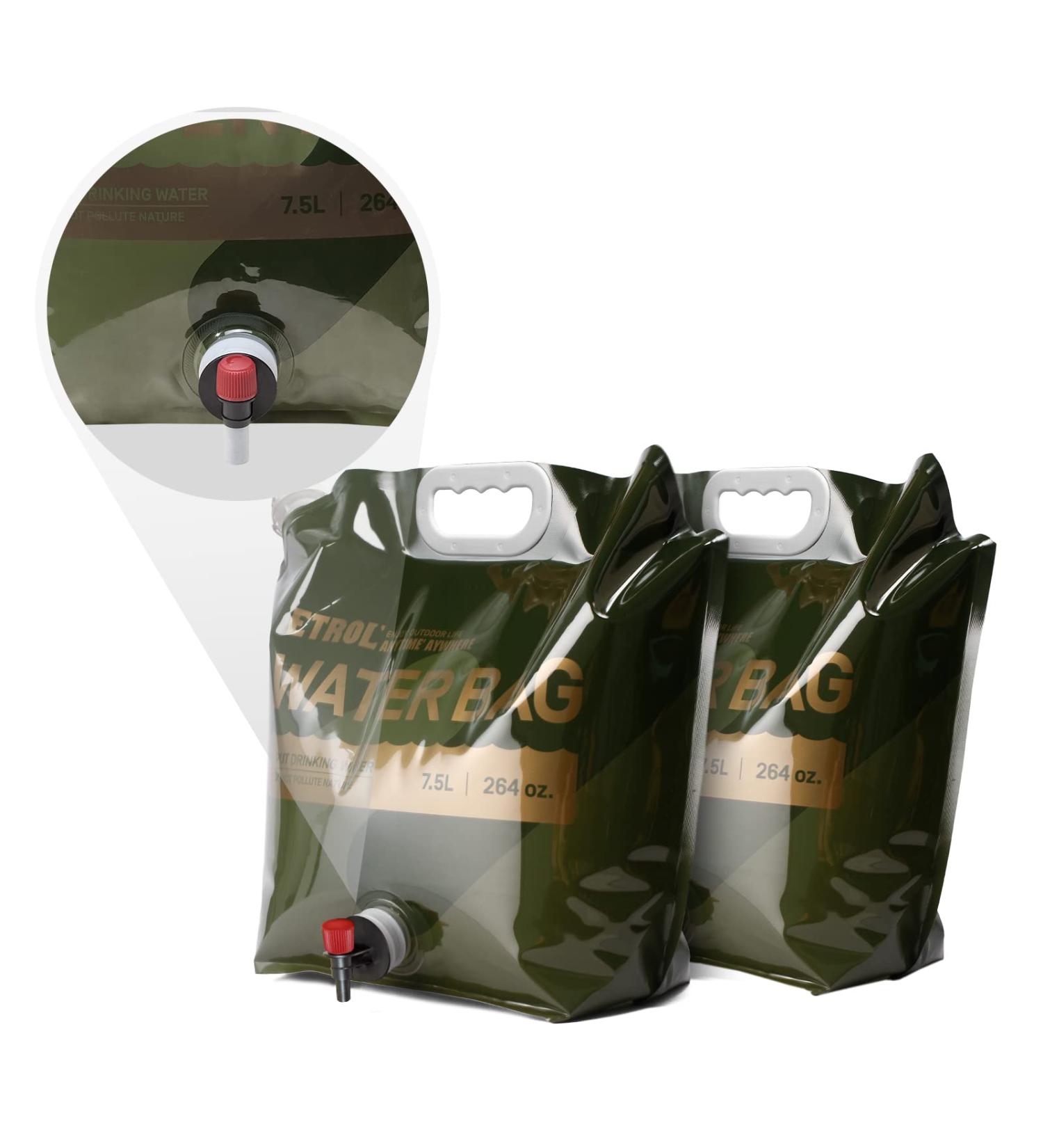 ETROL 2 Gallon Collapsible Water Container Bag - 2 Pack | BPA Free Food Grade | Emergency Storage with Spigot | Portable Foldable Bottle for Sports Outdoors | Olive Green 7.5L (2 pieces) - Buy Online on SooperMarket.com