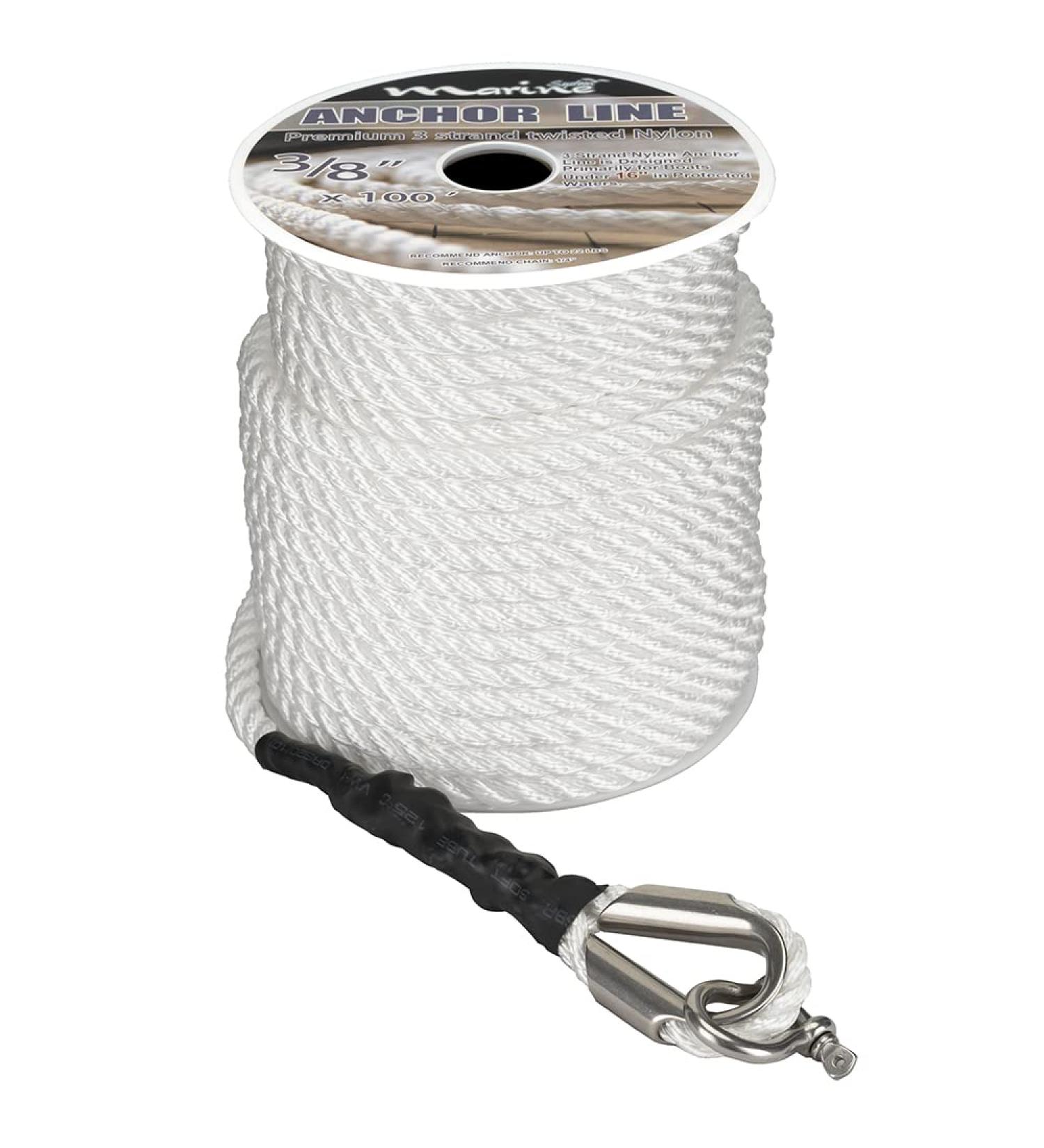 Nylon 3 Strand Anchor Rope 3/8 Inch 100FT/150FT White - Marine System - Buy Online on SooperMarket.com