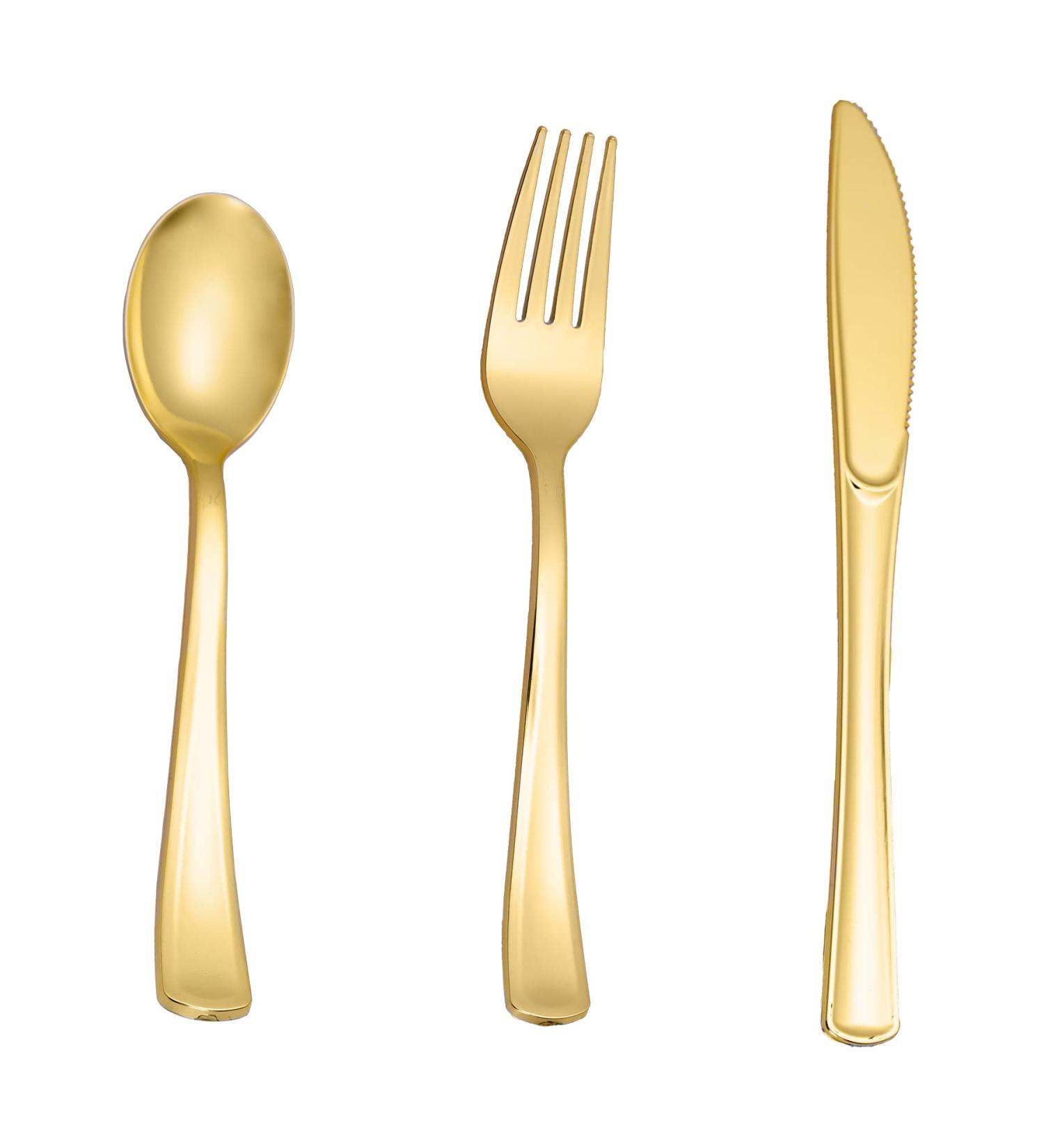 N9R 500PCS Gold Plastic Silverware Set - Disposable Gold Cutlery for Party, Wedding - 200 Forks, 150 Spoons, 150 Knives - Gold Utensils - 500 Pack - Buy Online on SooperMarket.com